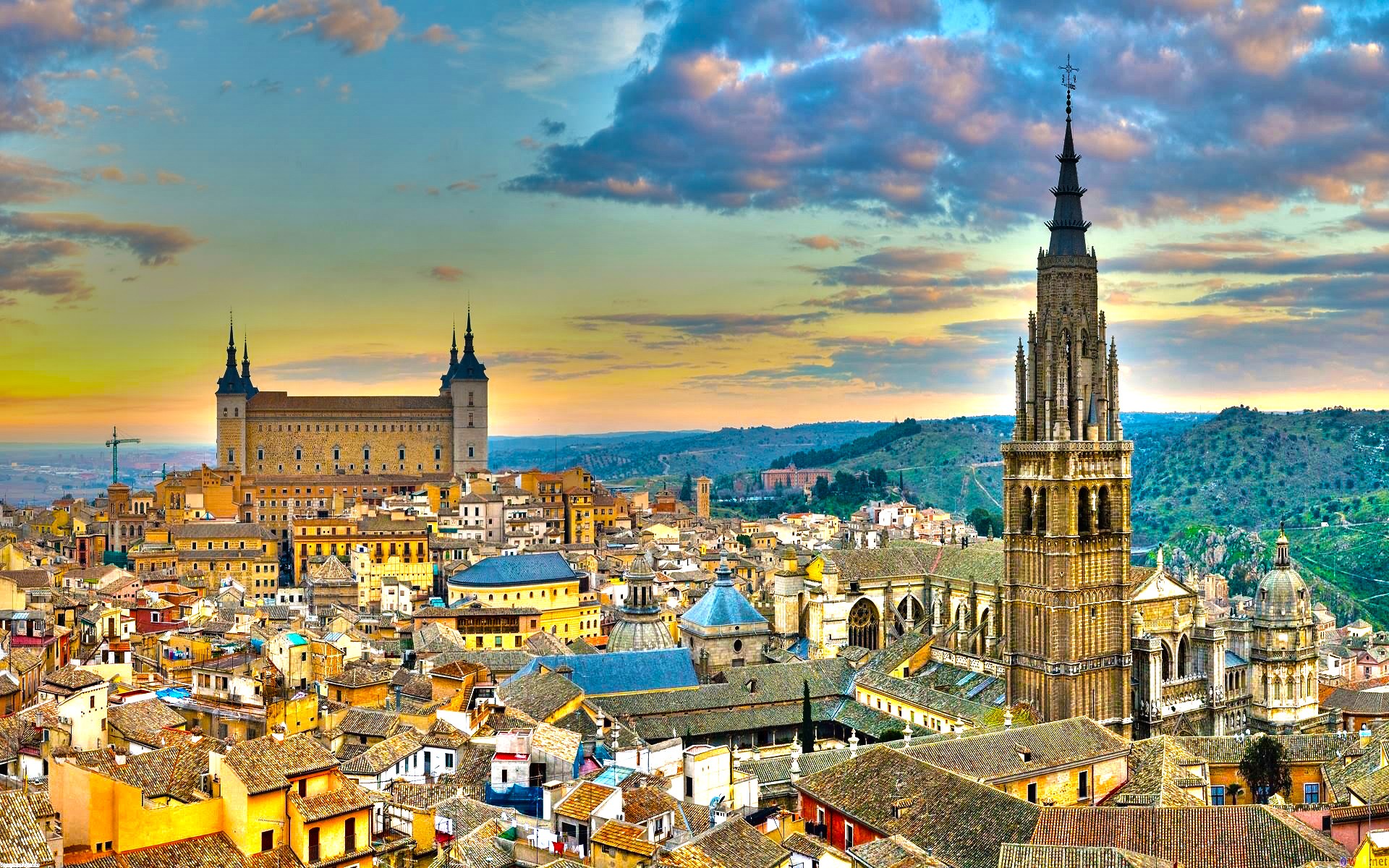 Architecture Cityscape Building Old Building Castle Clouds Trees Toledo Spain Tower Hills Church HDR 1920x1200