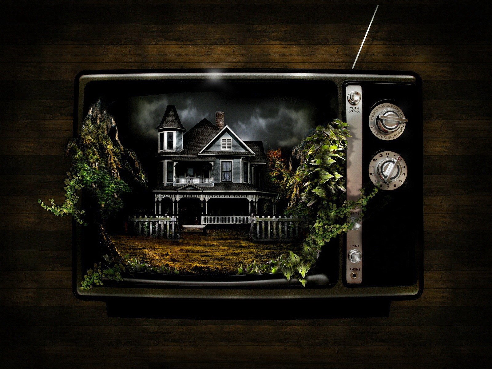 Digital Art Fantasy Art Architecture Building House Artwork Painting Leaves TV Television Sets Vinta 1600x1200