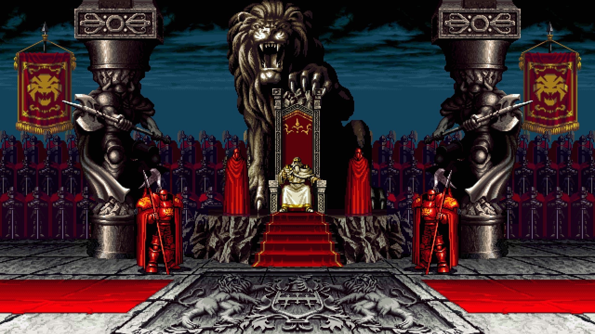 Video Games Pixel Art Pixels Digital Art Throne Knight Lion Samurai Shodown Axe Statue Flag 1920x1080