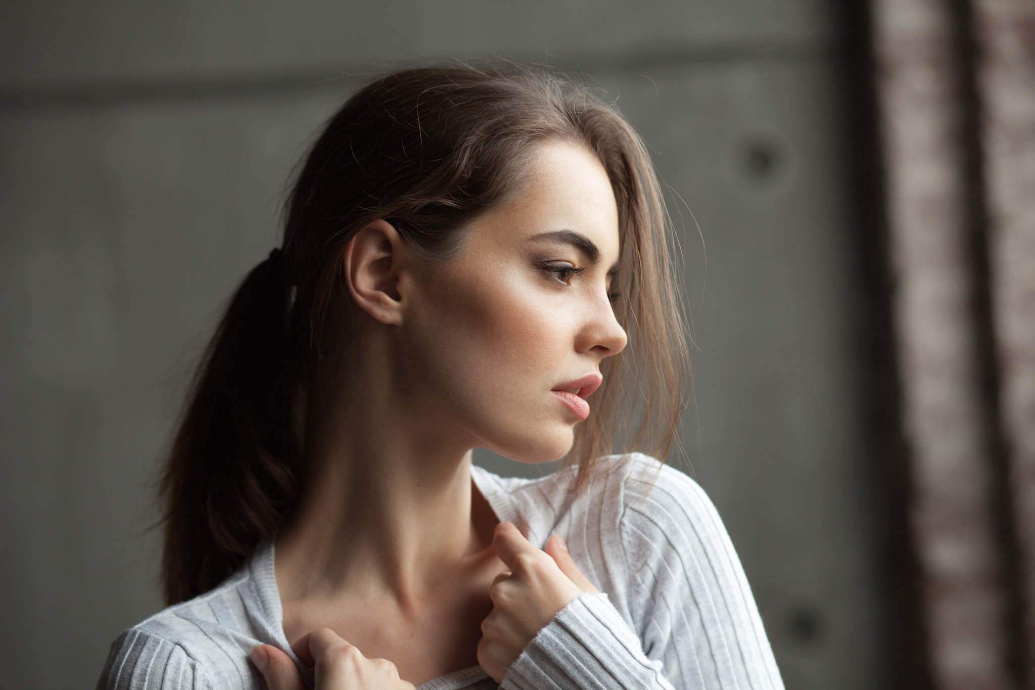 Model Face Profile Women Brunette Brown Eyes Ponytail Looking Away Mark Prinz 2048x1365