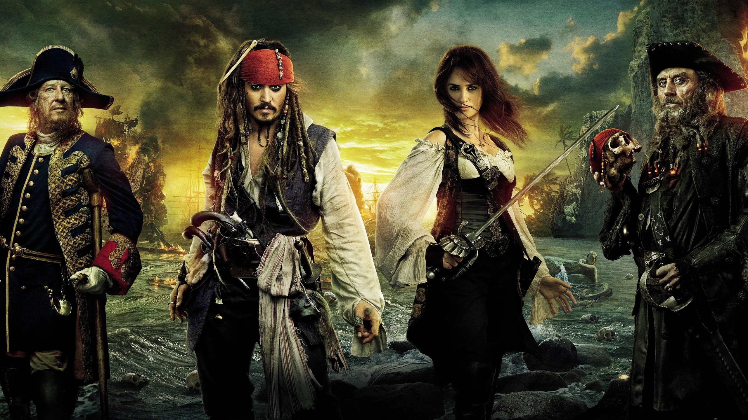 Pirates Of The Caribbean On Stranger Tides Jack Sparrow Johnny Depp Penelope Cruz Pirates Of The Car 2560x1440