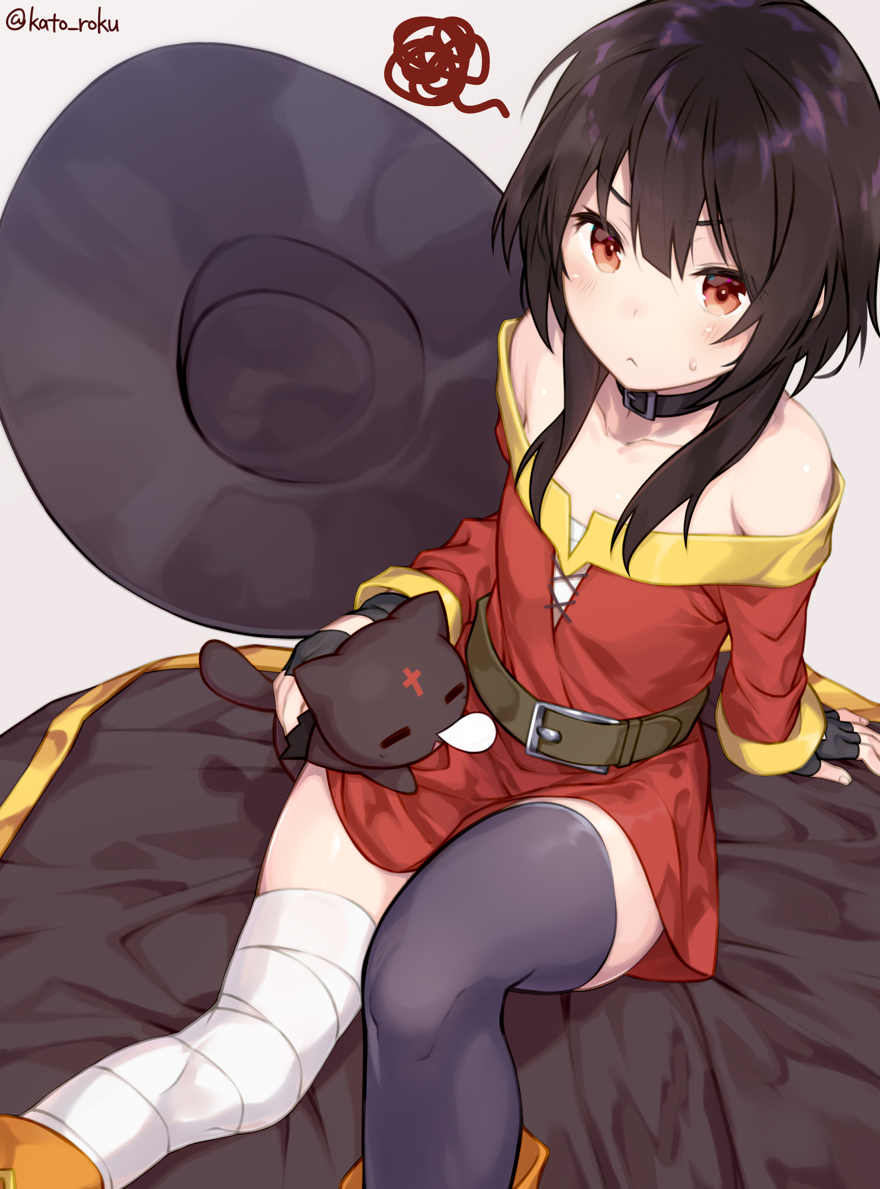 Bandage Chomusuke Red Dress Kono Subarashii Sekai Ni Shukufuku Wo Megumin Thigh Highs Hat Belt Fan A 2850x3850