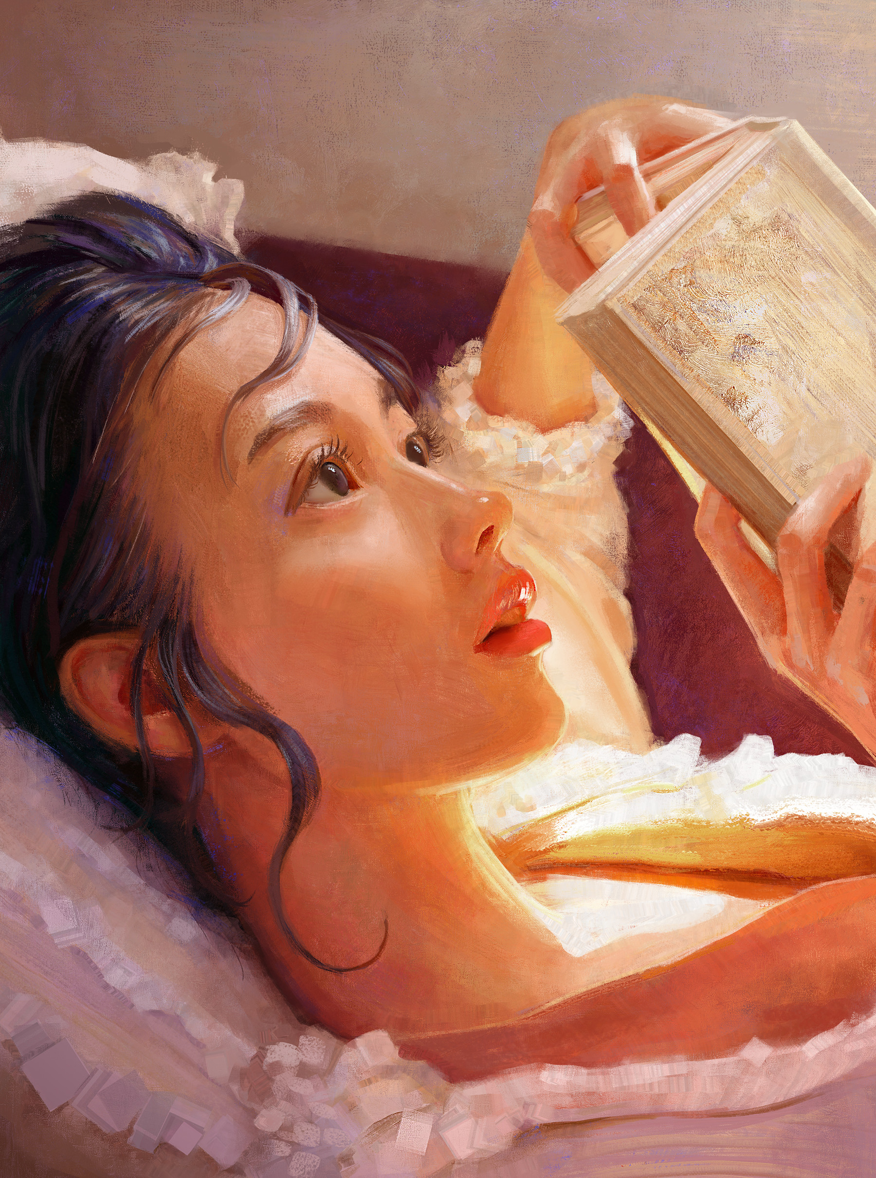 Mandy Jurgens Artwork Digital Art Realist Women Painting Reading Books Illustration 1800x2421