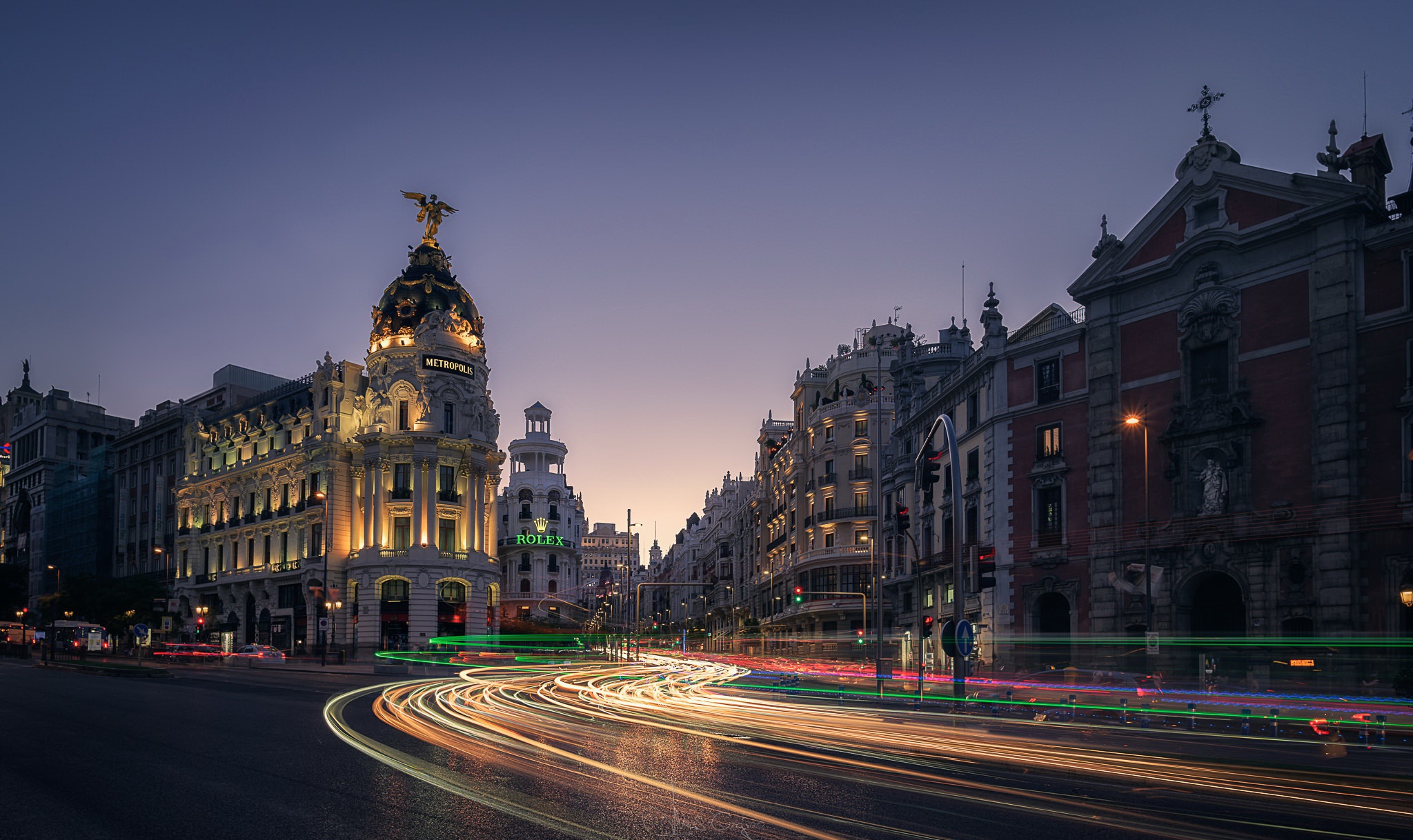 Spain Madrid Long Exposure City Cityscape Traffic Light Trails 2048x1218