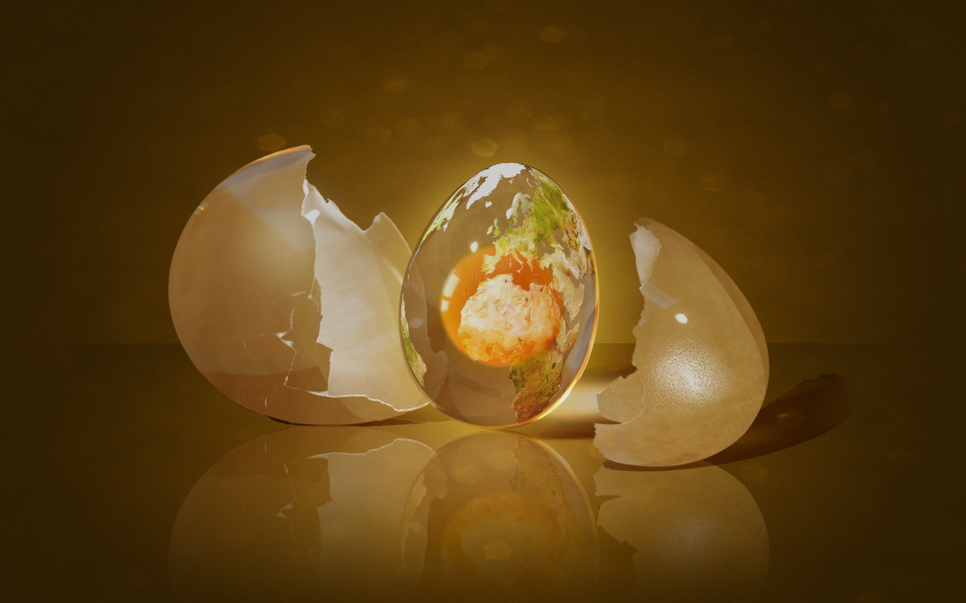 Digital Art Eggs Fire Reflection Africa Europe Continents Yellow 1920x1200