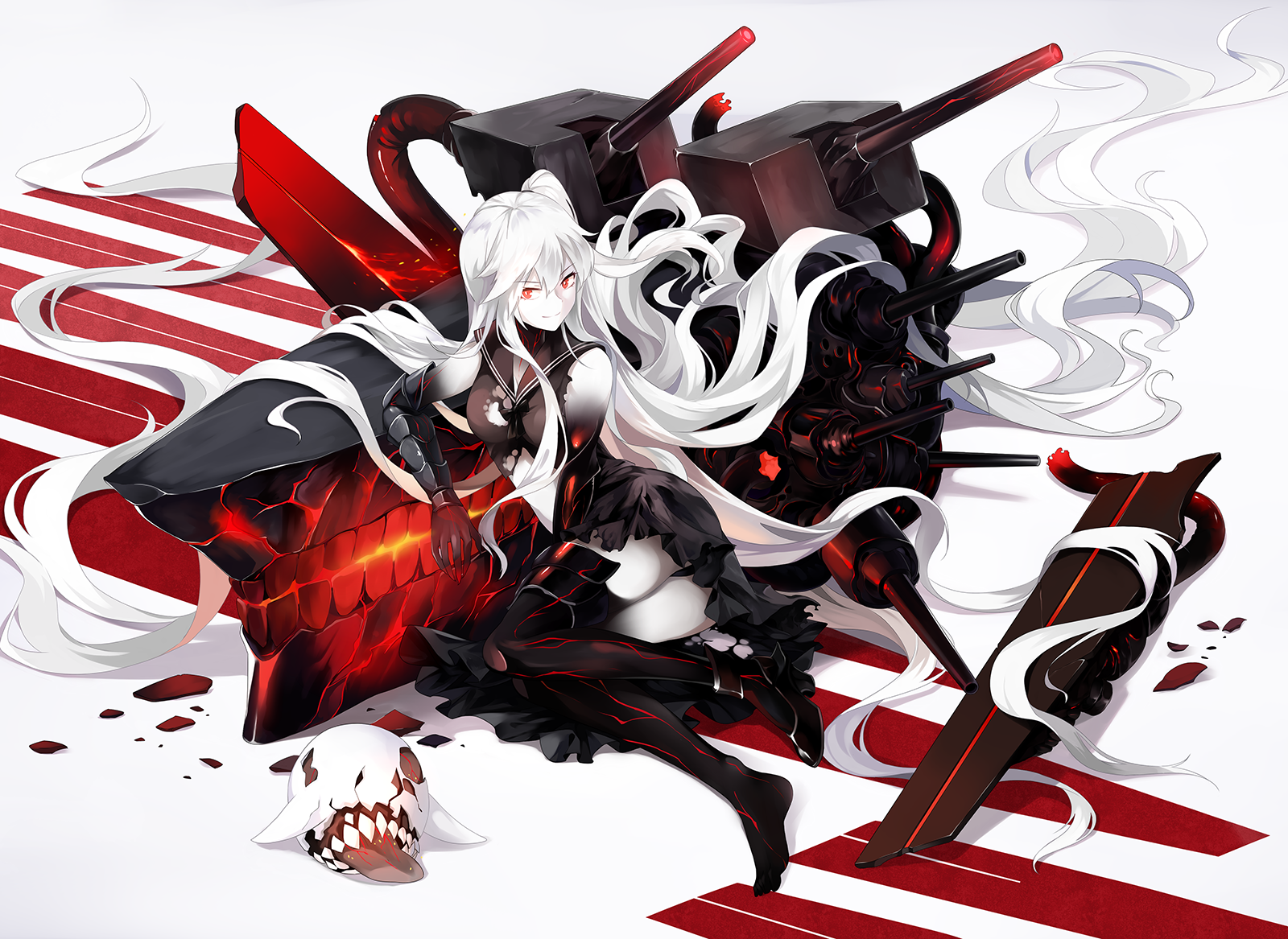 Anime Girls Kantai Collection Red Eyes White Hair Aircraft Carrier Hime Heels Long Hair Thigh Highs  1600x1167