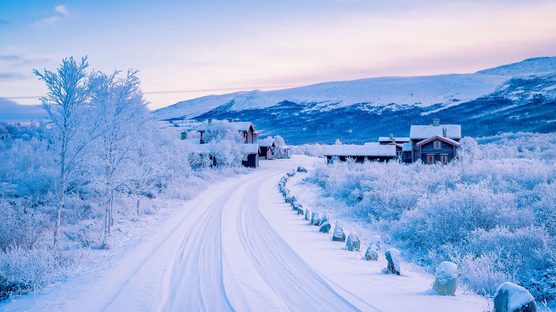 Winter House Road Village Hills Landscape Nordic Landscapes 1920x1080