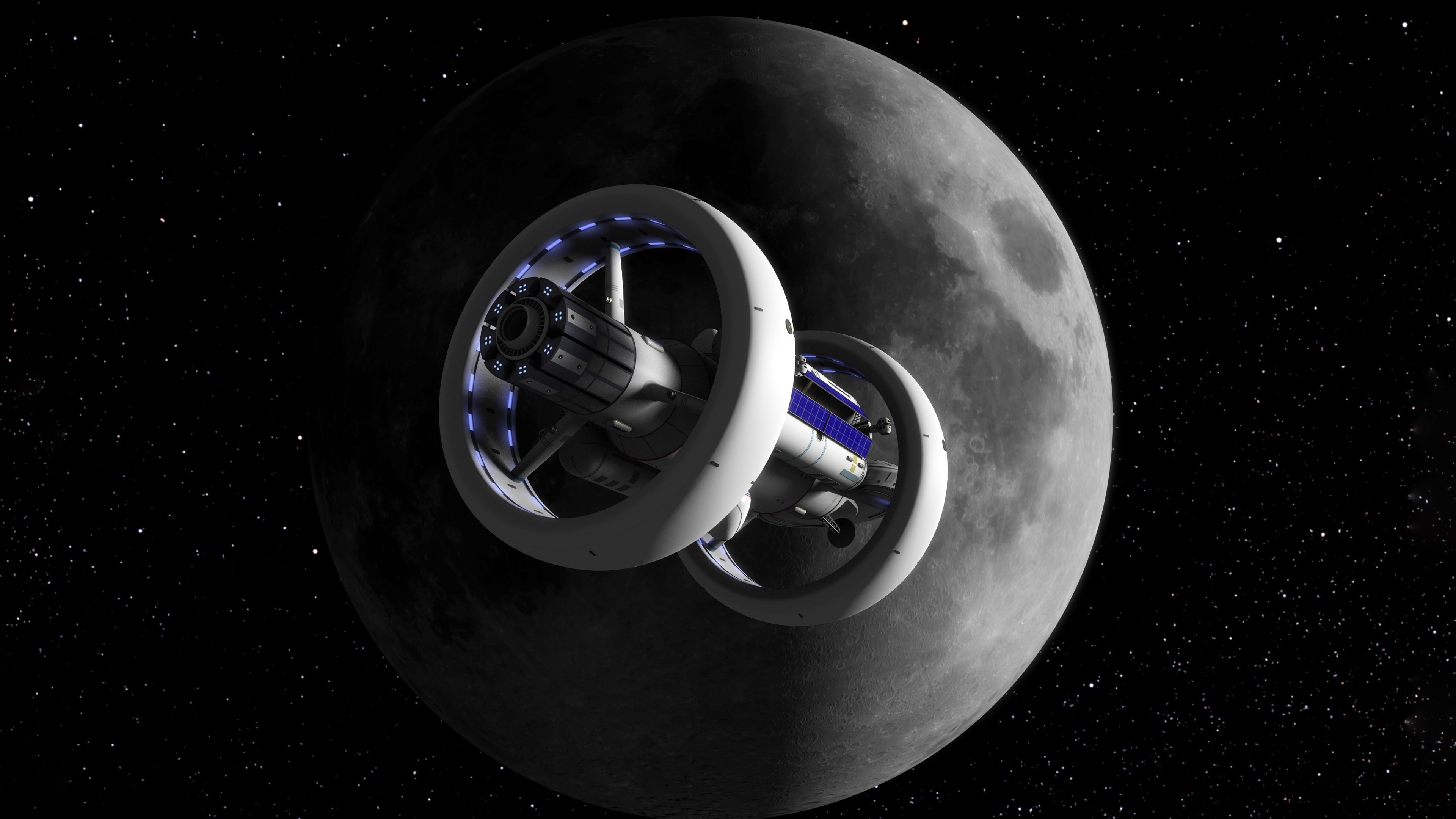 Moon Space Station Starport 3D Space 3840x2160