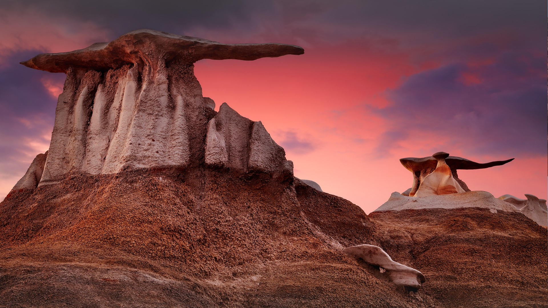 Nature Landscape Clouds Mud Sky Sunset New Mexico USA Rock Formation Rocks 1920x1080