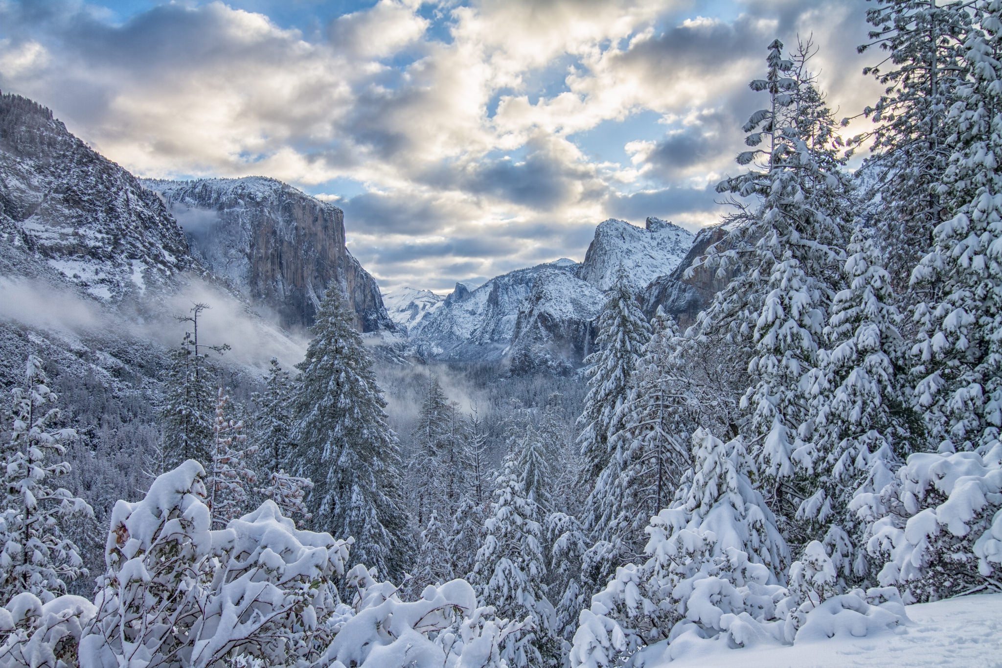 USA Sierra Nevada Winter Snow Cold Nature Mountains Yosemite National Park 2048x1365