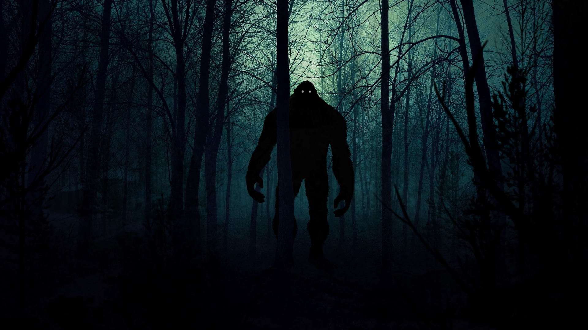 Silhouette Artwork Forest Night Horror Yeti Creepy Dark Fictional Creatures Creature Deep Forest Spo 1920x1080