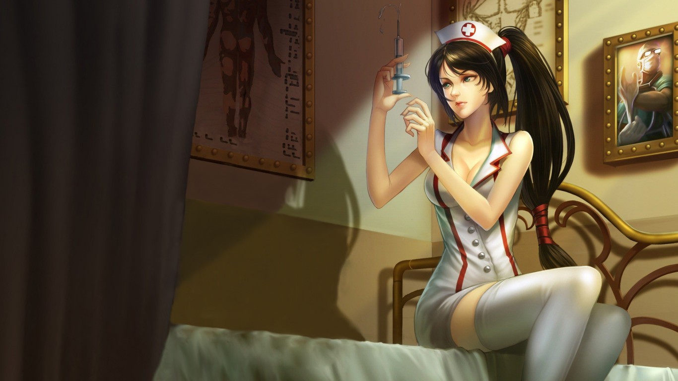 Soft Shading Nurses Thigh Highs Bed League Of Legends Video Games Women 1366x768