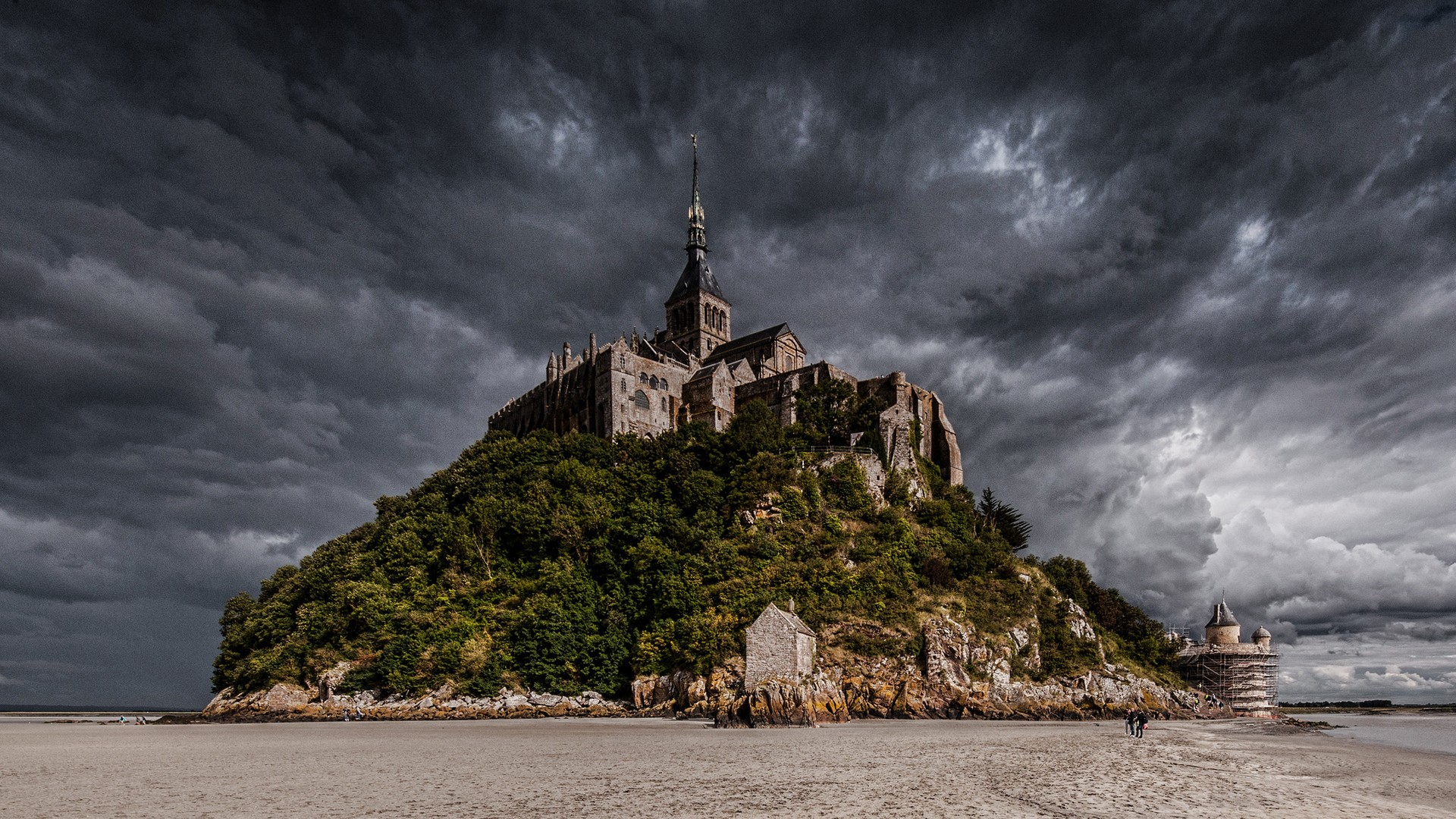 Nature Castle Island Beach Mont Saint Michel Abbey 1920x1080