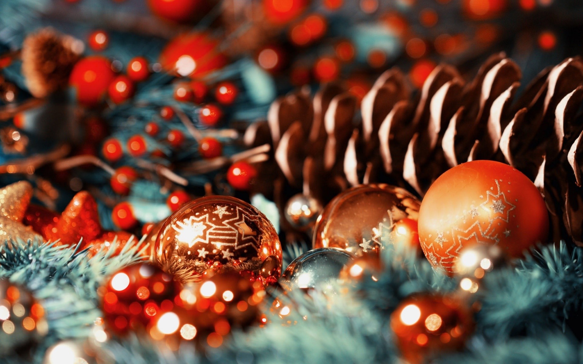 Christmas Christmas Ornaments Bokeh Depth Of Field Pine Cones 1920x1200