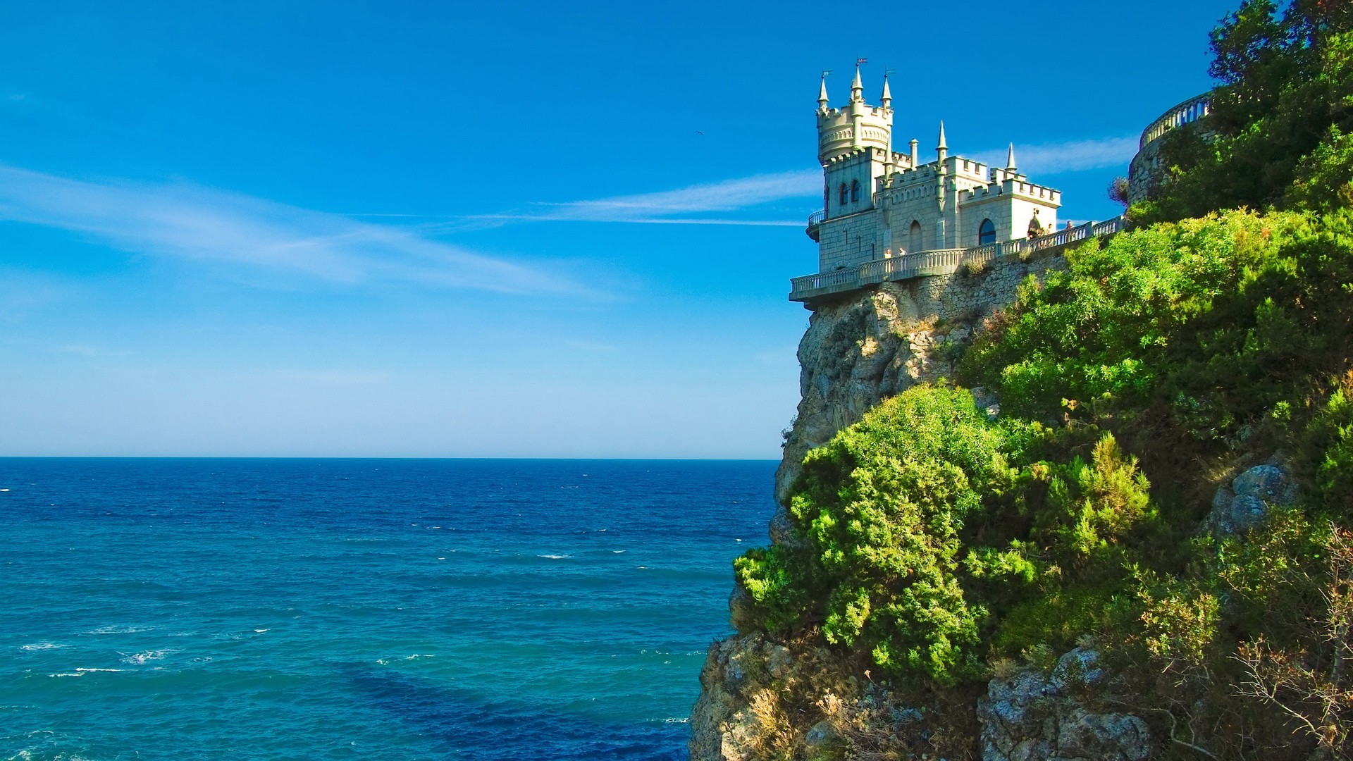 Coast Crimea Castle Landscape Sea Cliff Blue 1920x1080