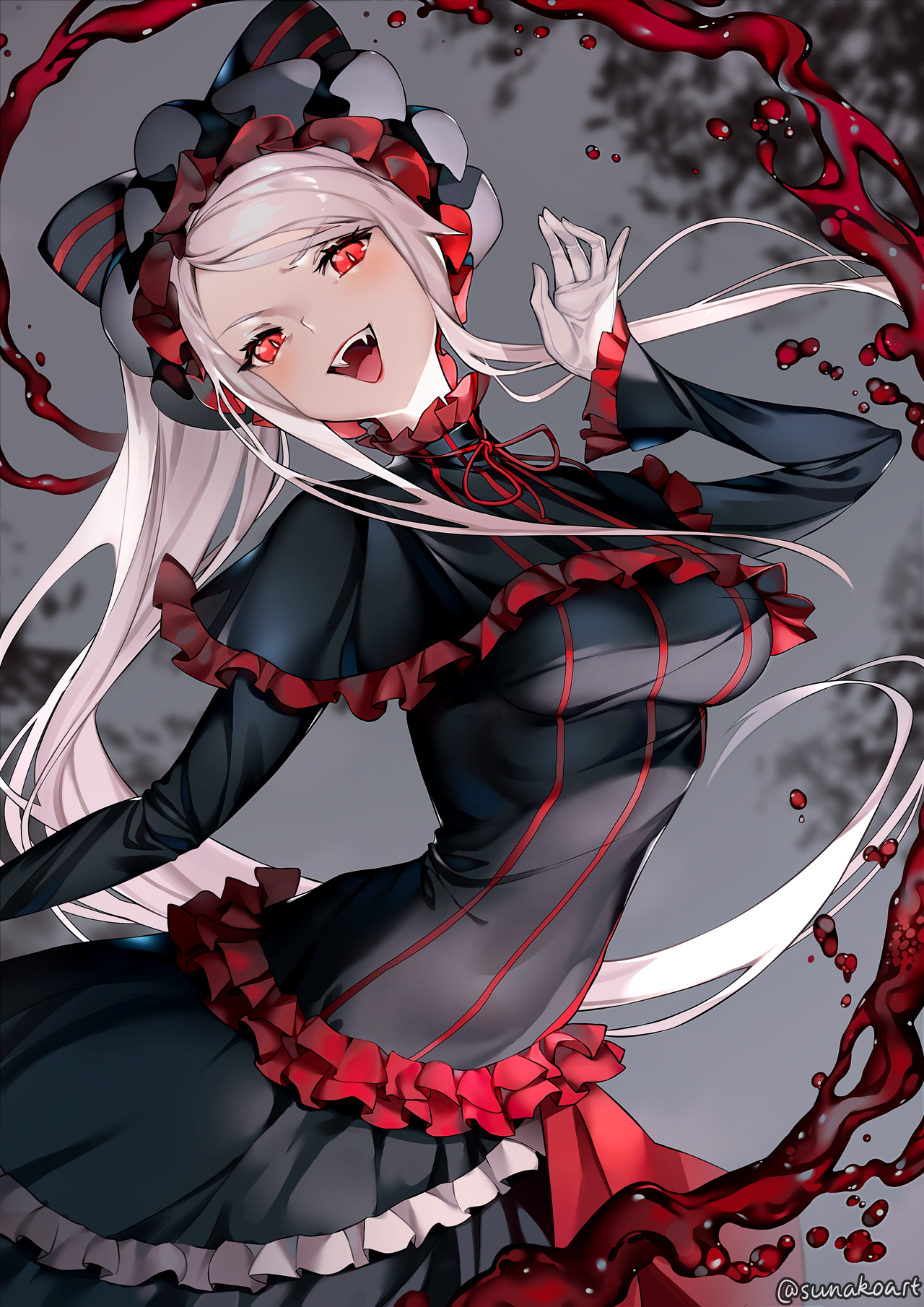 Overlord Anime Anime Girls 2D Vertical Long Hair Grey Hair Black Dress Vampires Open Mouth Laughing  1280x1810