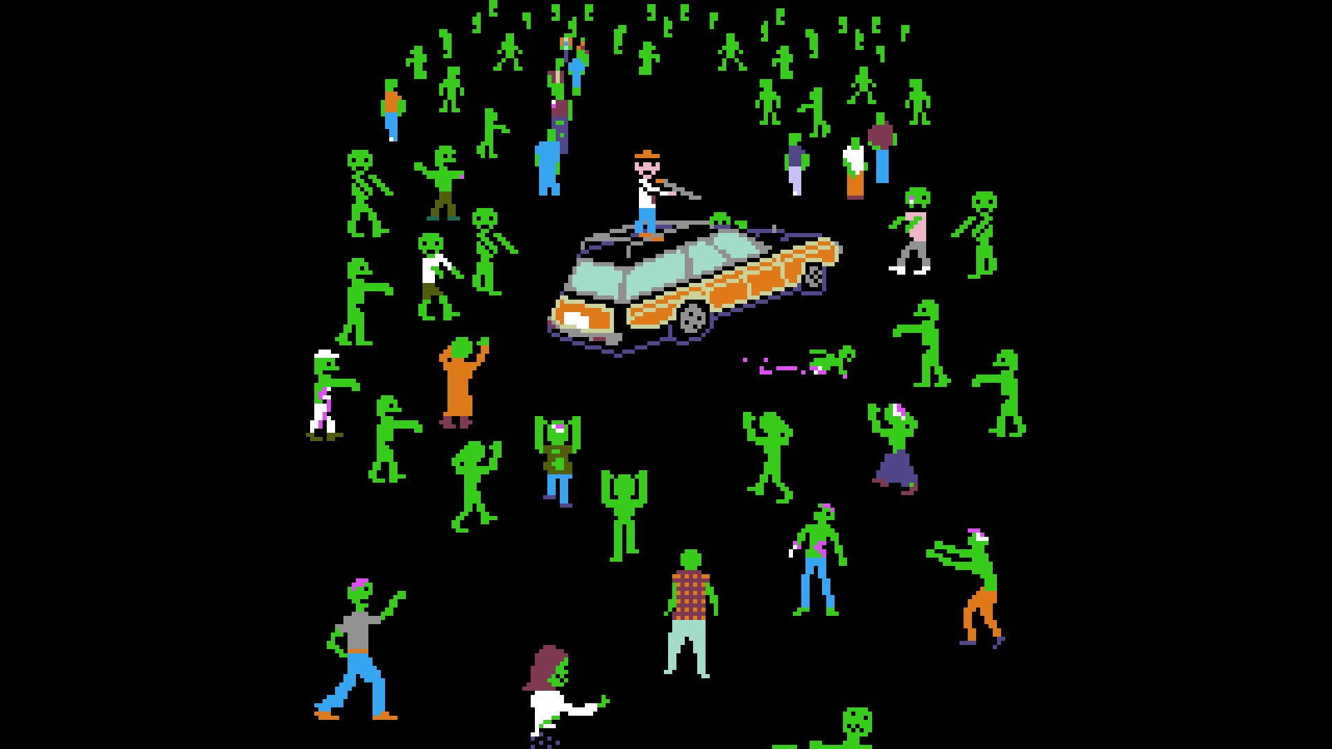 Black Background Digital Art Minimalism Zombies Video Games Retro Games Pixels Gun Men Car Green Sha 1920x1080