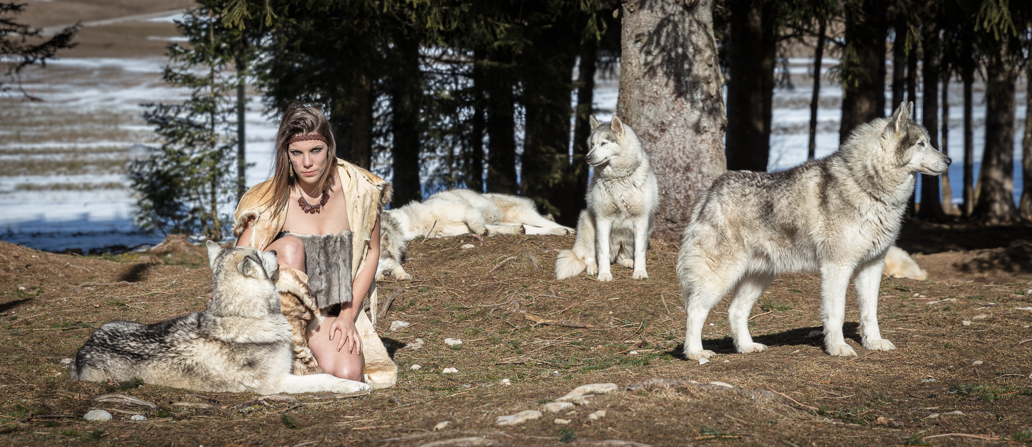 May Leyvraz 500px Fantasy Girl Animals Women Outdoors Nature Dog Wolf Women With Dogs 2048x887