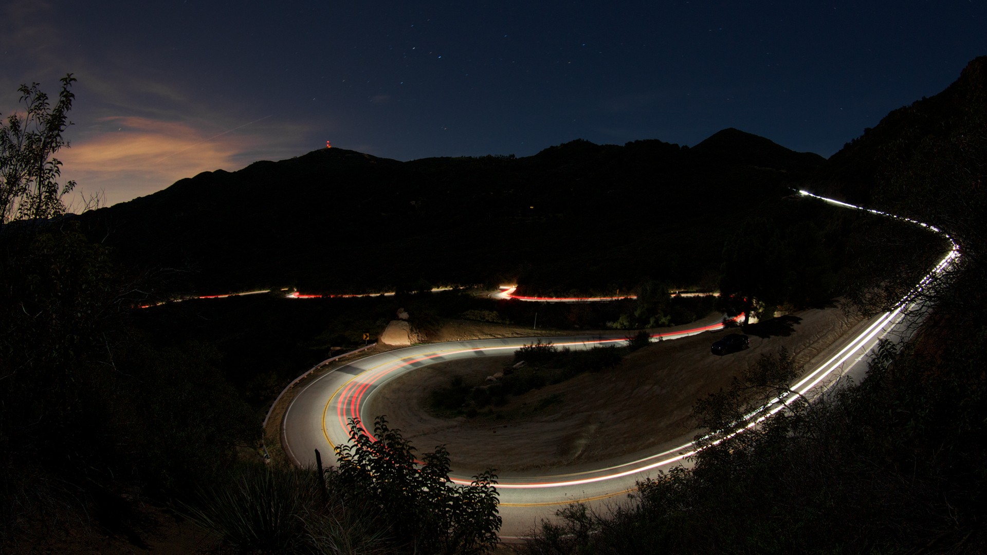 Highway Long Exposure Hairpin Turns Landscape Road Long Exposure Road Night 1920x1080