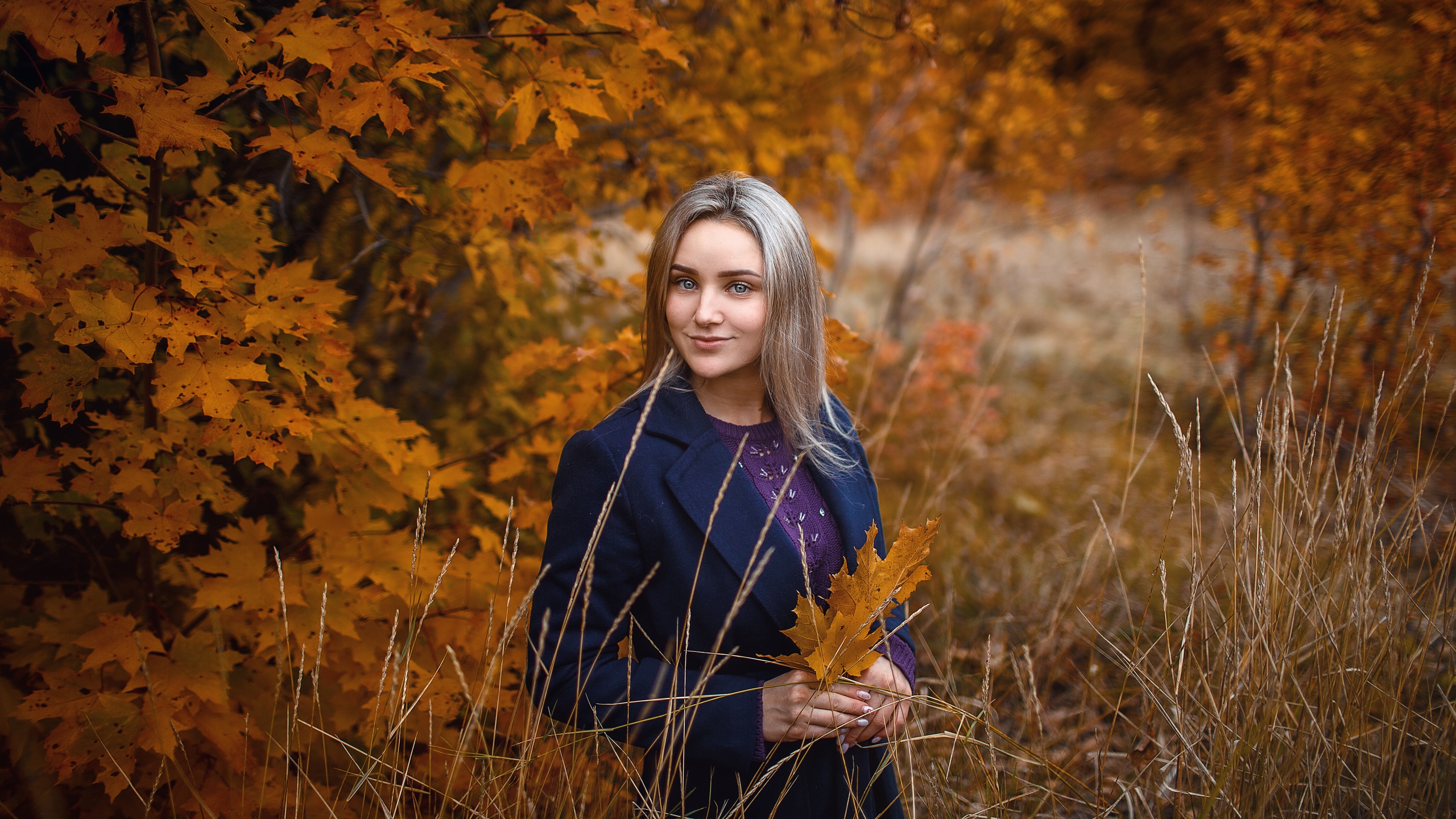 Sergey Sorokin Blonde Model Women Looking At Viewer Portrait Bokeh Depth Of Field Forest Outdoors Le 2560x1440