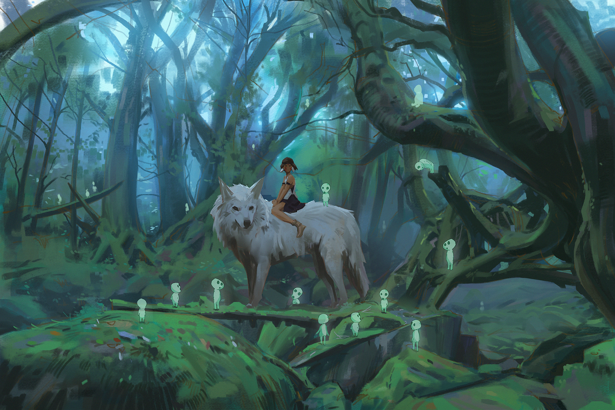 Princess Mononoke Anime Anime Girls Spirits Fantasy Art Fantasy Girl Wolf Forest Trees Environment S 2000x1334