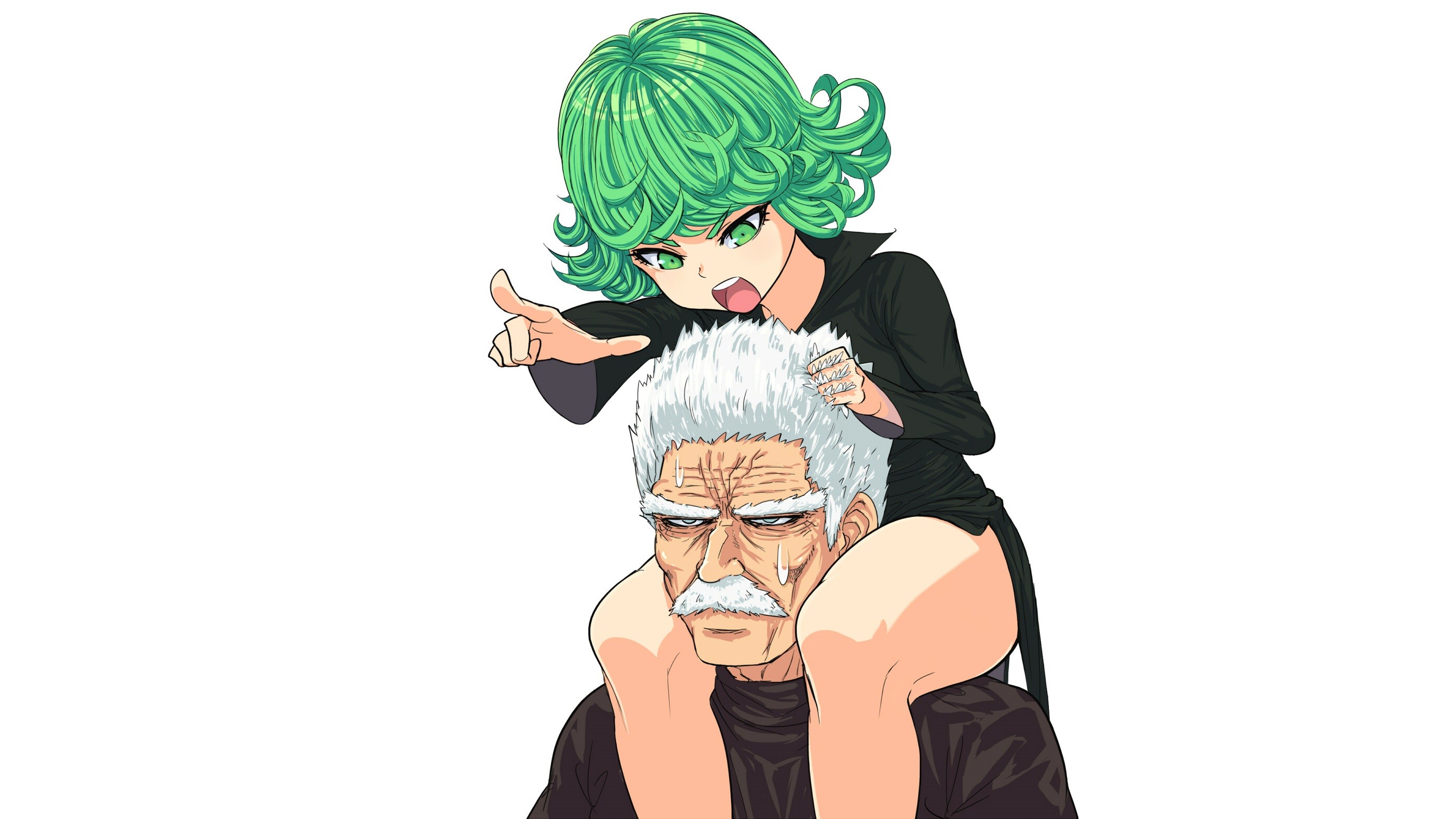 One Punch Man Tatsumaki Simple Background Anime Men Anime Girls Green Hair...
