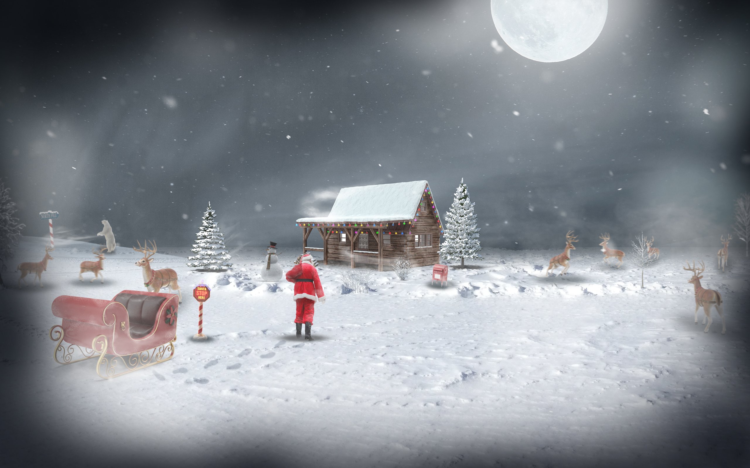 Santa North Pole Christmas Winter Snow Holiday Photo Manipulation 2560x1600