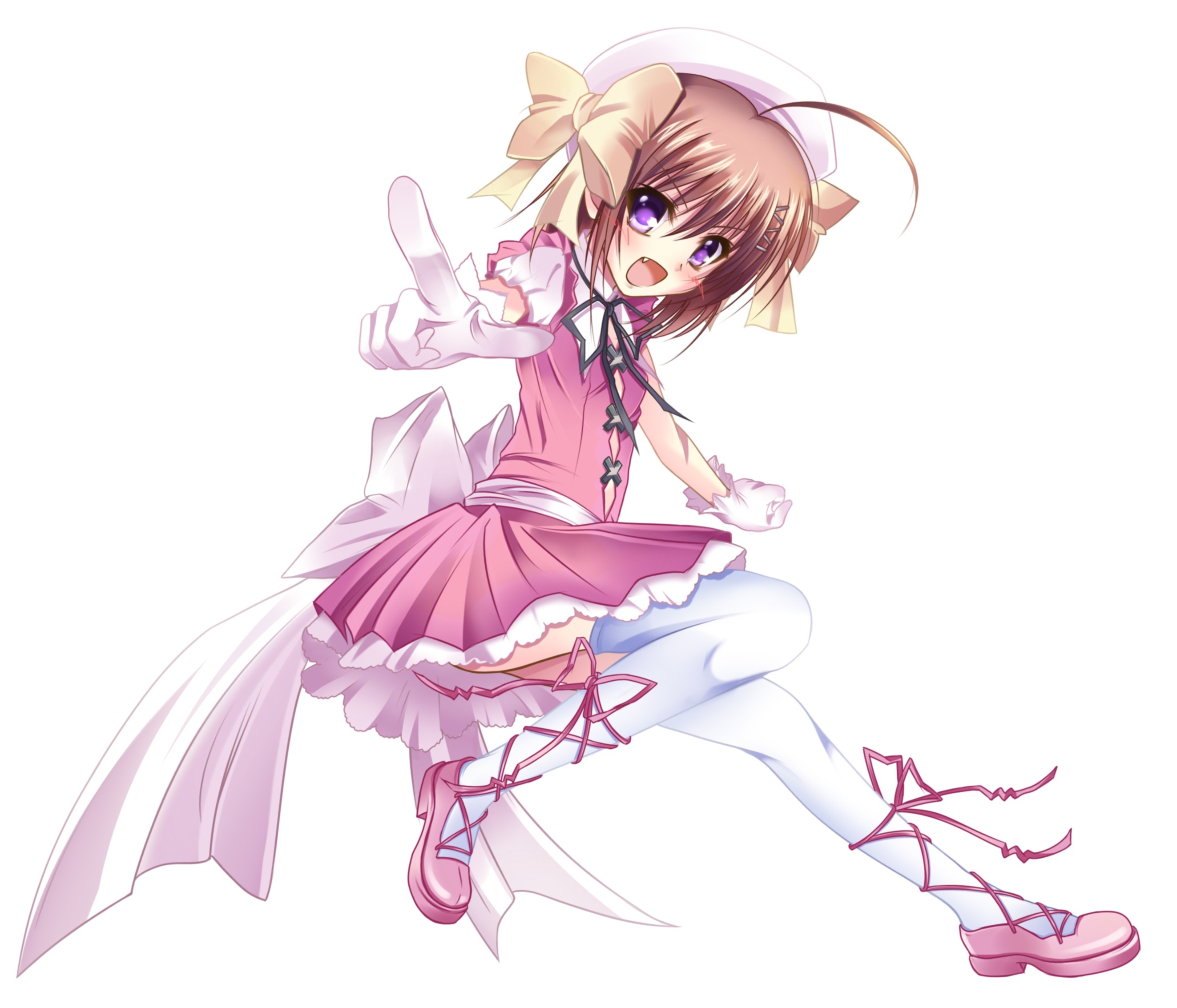 Kore Wa Zombie Desu Ka Haruna Anime Girls Anime Violet Eyes Thigh Highs Pink Dress Gloves 2646x2267