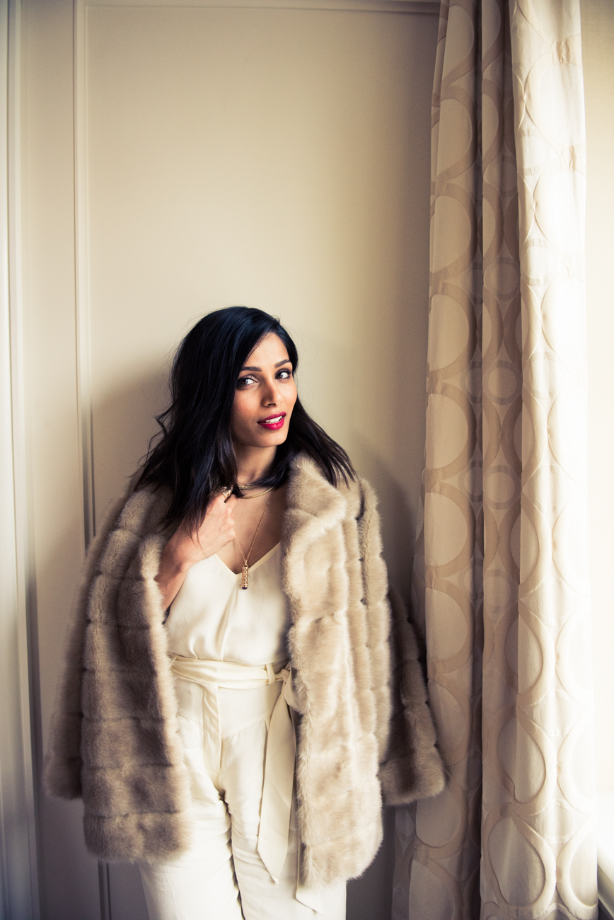 Freida Pinto Women Actress Brunette Long Hair Dark Hair Indian Women Indoors Fur Fur Coats Standing 868x1300