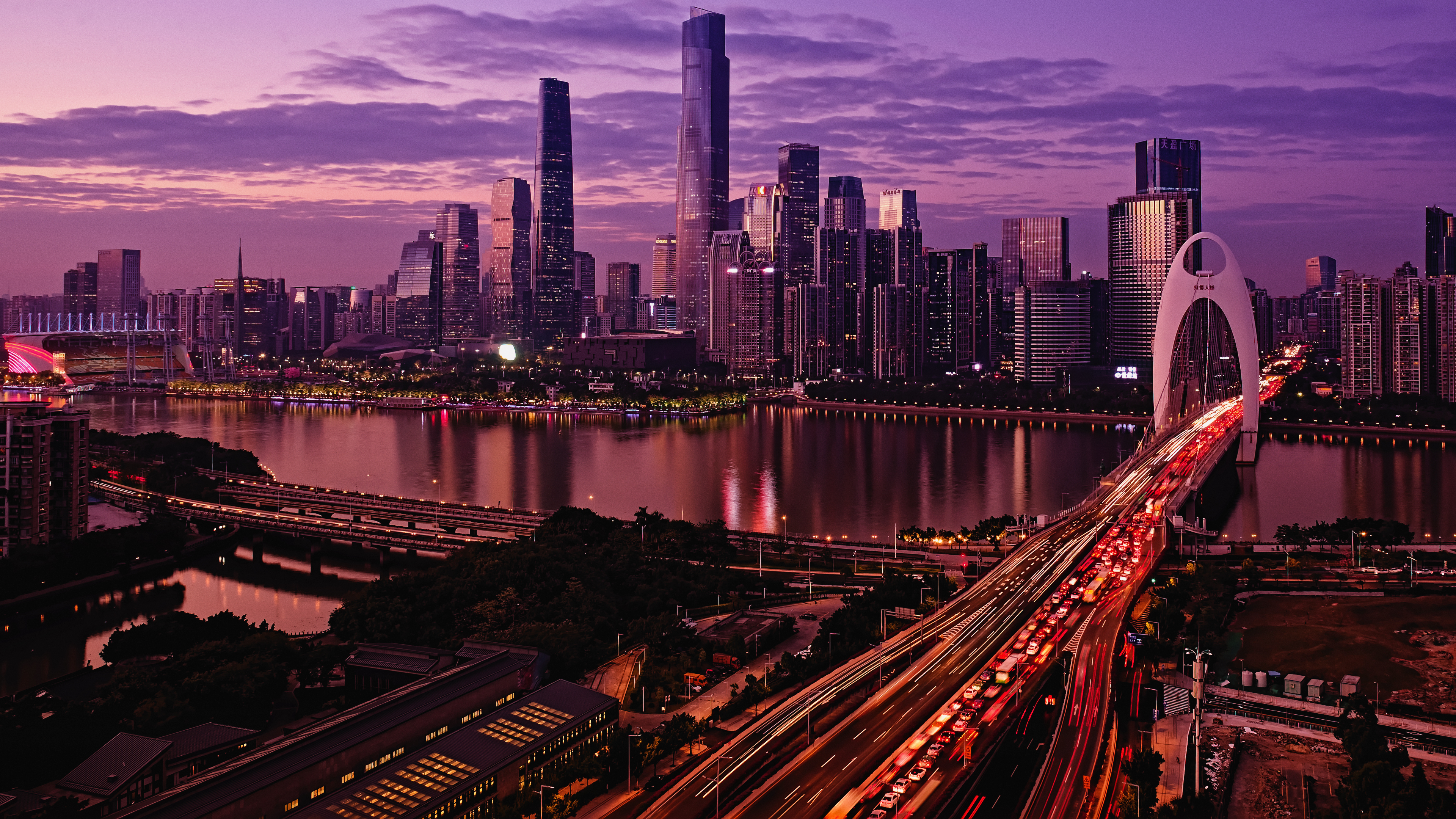 Cityscape City Sunlight Sunset Photography Architecture Guangzhou China Waterfront Long Exposure Pur 3840x2160