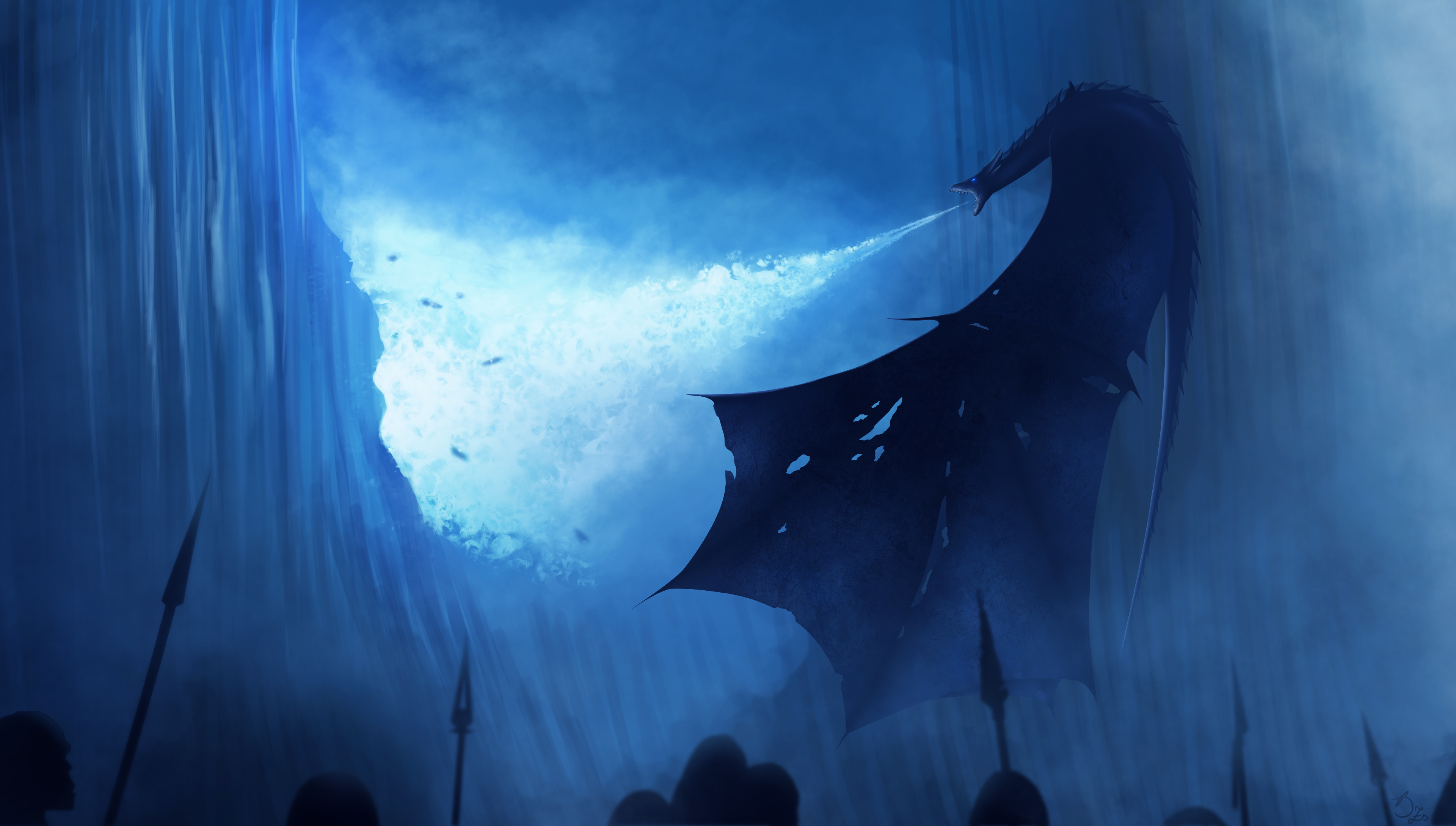 A Song Of Ice And Fire Game Of Thrones Dragon TV Tv Series Cyan Blue Flames Artwork Blue 3840x2180