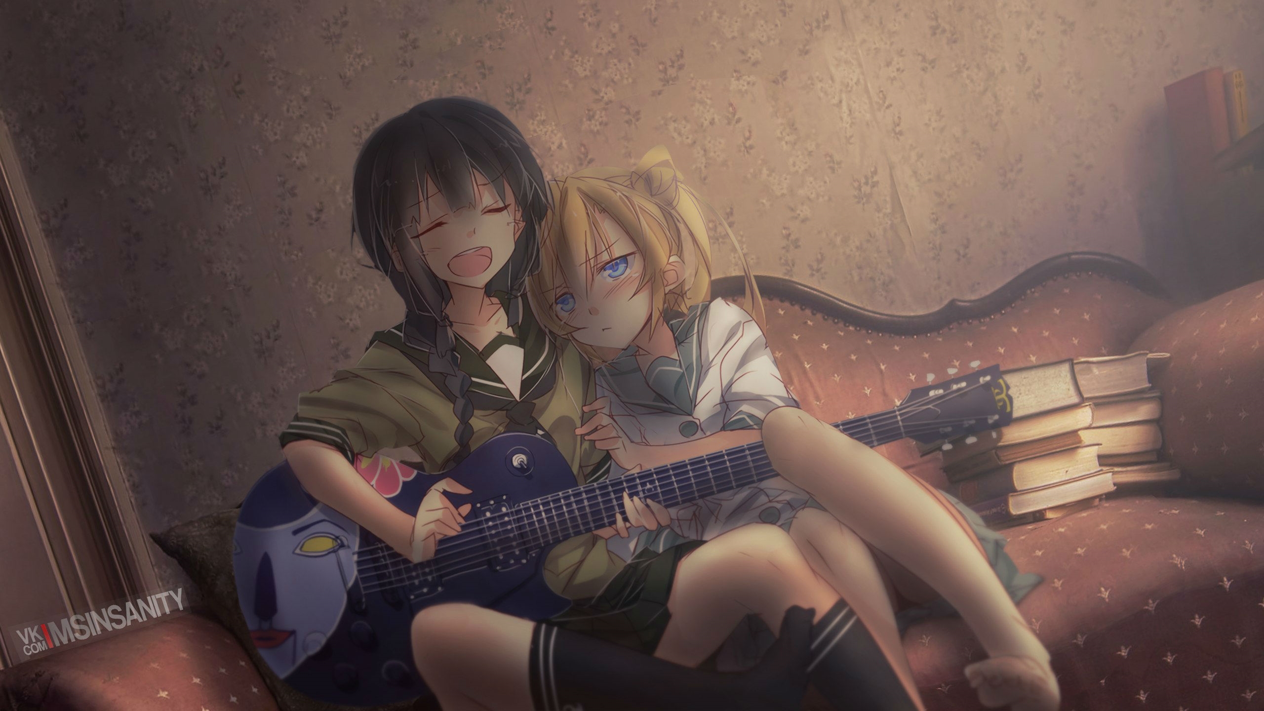 Anime Girls Guitar Kitakami KanColle Abukuma Kancolle Kantai Collection 2560x1440