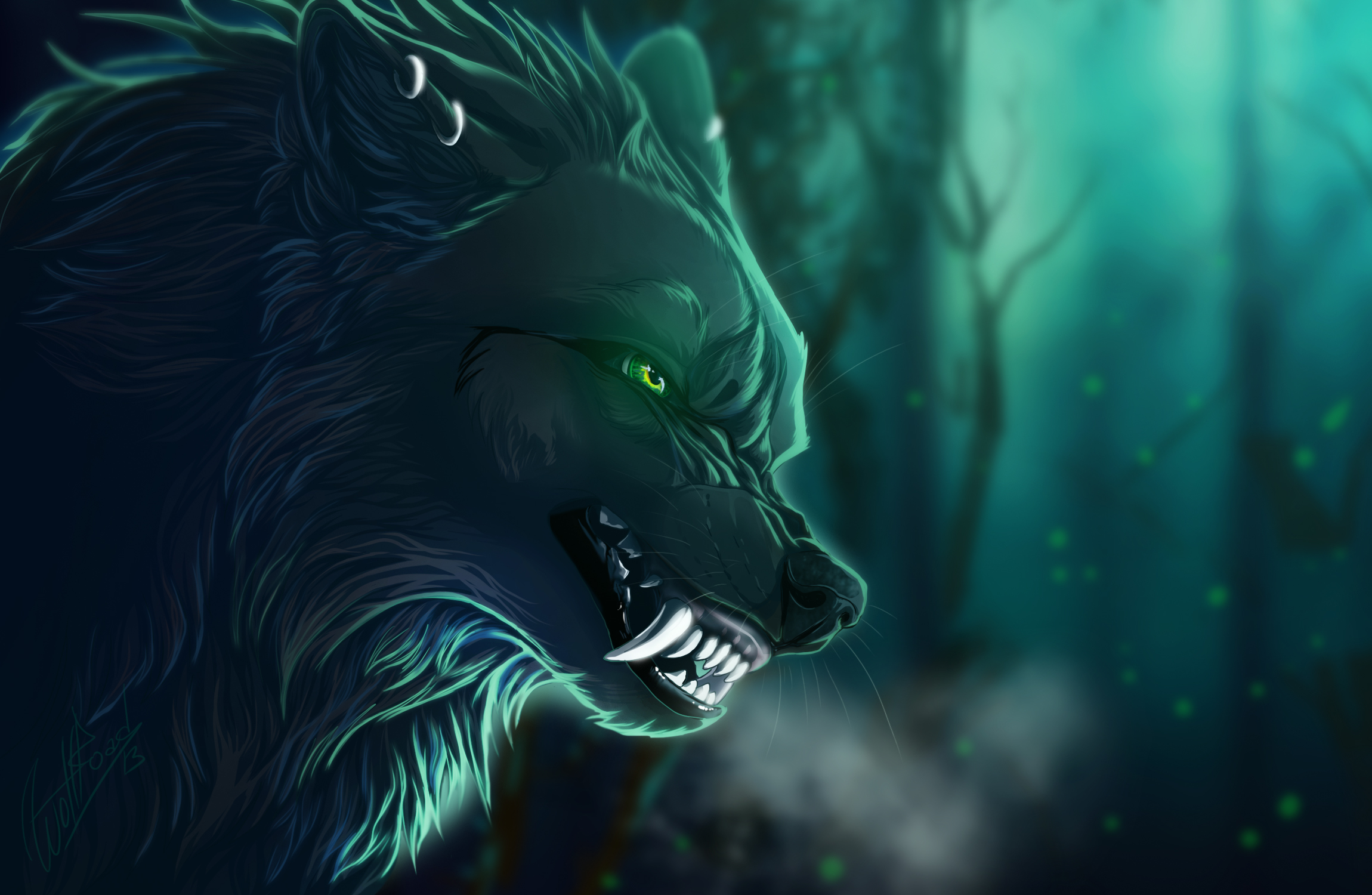 Animal Wolf Green Eyes 2300x1500