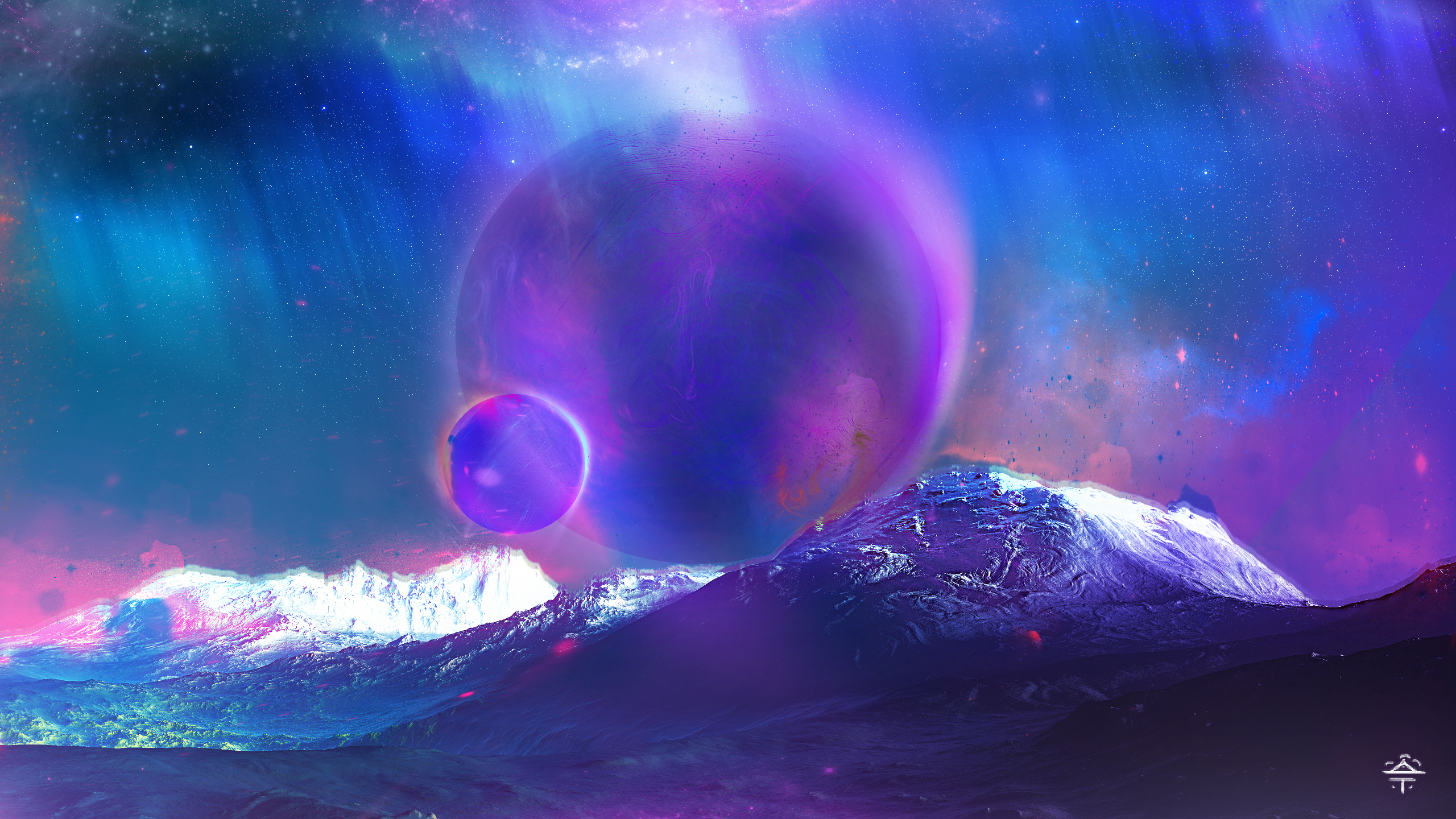 Digital Art Space Clouds Futuristic Space Art Mountains Purple Background Blue Background Galaxy Pur 2560x1440