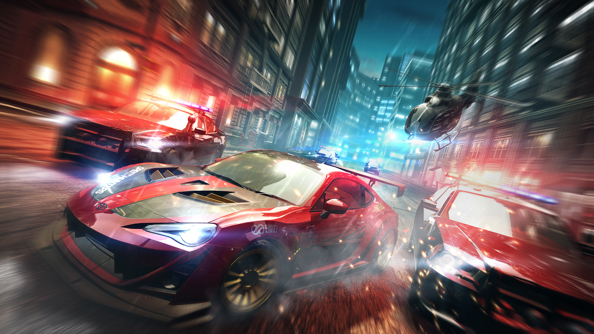 Need For Speed No Limits Video Games Night City Toyota 86 Tuning Police Cars Motion Blur Dodge Charg 1920x1080