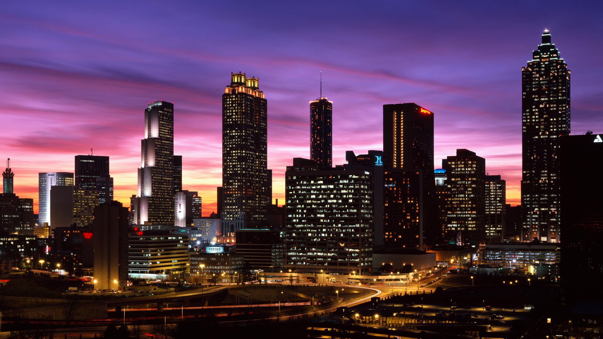 City Atlanta Cityscape City Lights Dusk Purple Sky 1920x1080