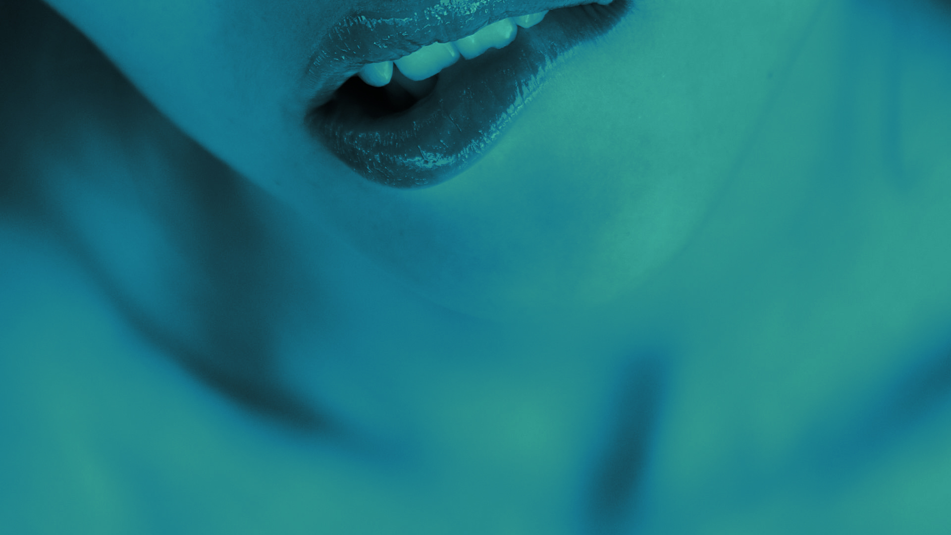Lips Biting Lip Women Face Teeth Turquoise Cyan Closeup 1920x1080