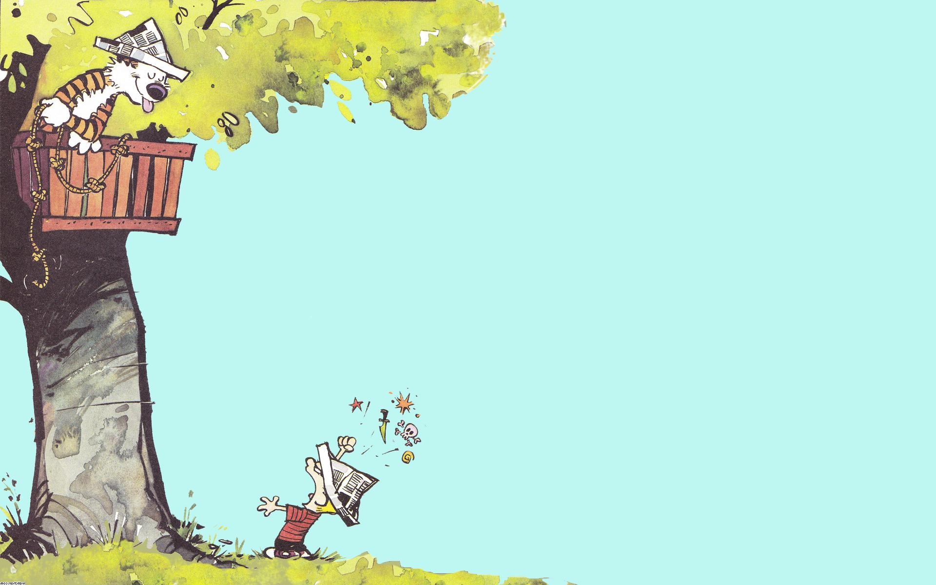 Calvin And Hobbes Cartoon Humor Simple Background 1920x1200