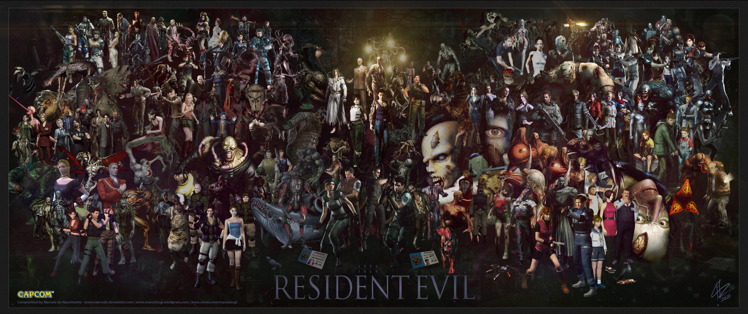 Resident Evil Resident Evil 2 Nemesis Zombies Capcom Collage Resident Evil 4 Resident Evil 5 Residen 3000x1260