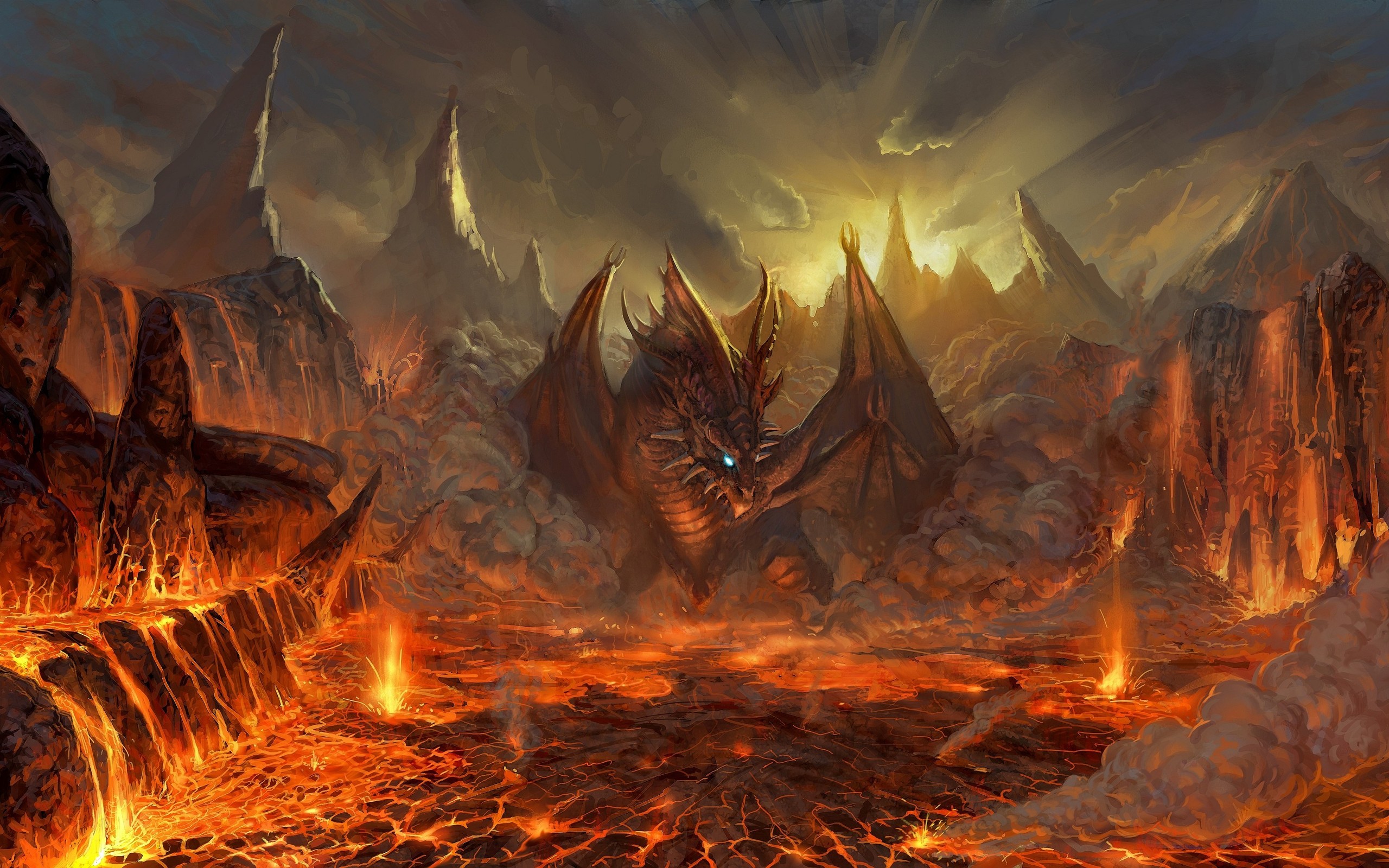 Dragon Lava Fantasy Art Video Games Lineage Ii 2560x1600