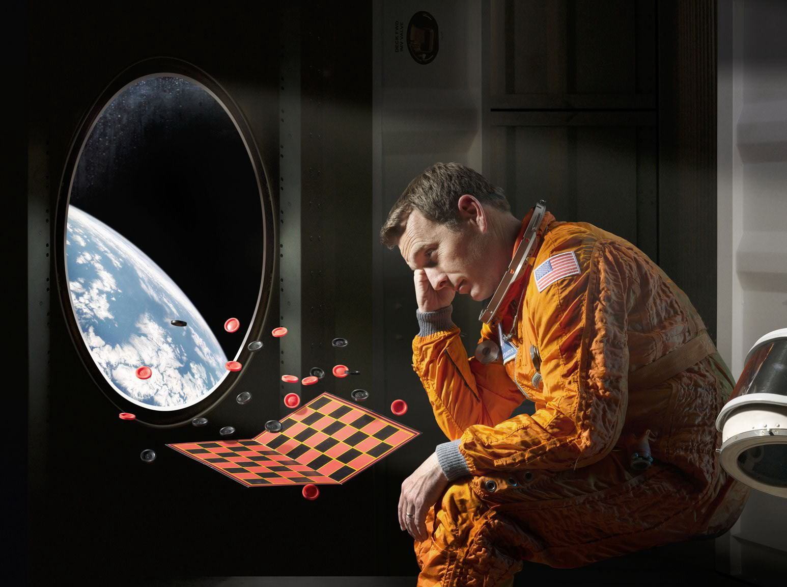Men Astronaut Earth Spaceship Board Games Humor Zero Gravity Spacesuit American Flag Interior Window 1546x1152