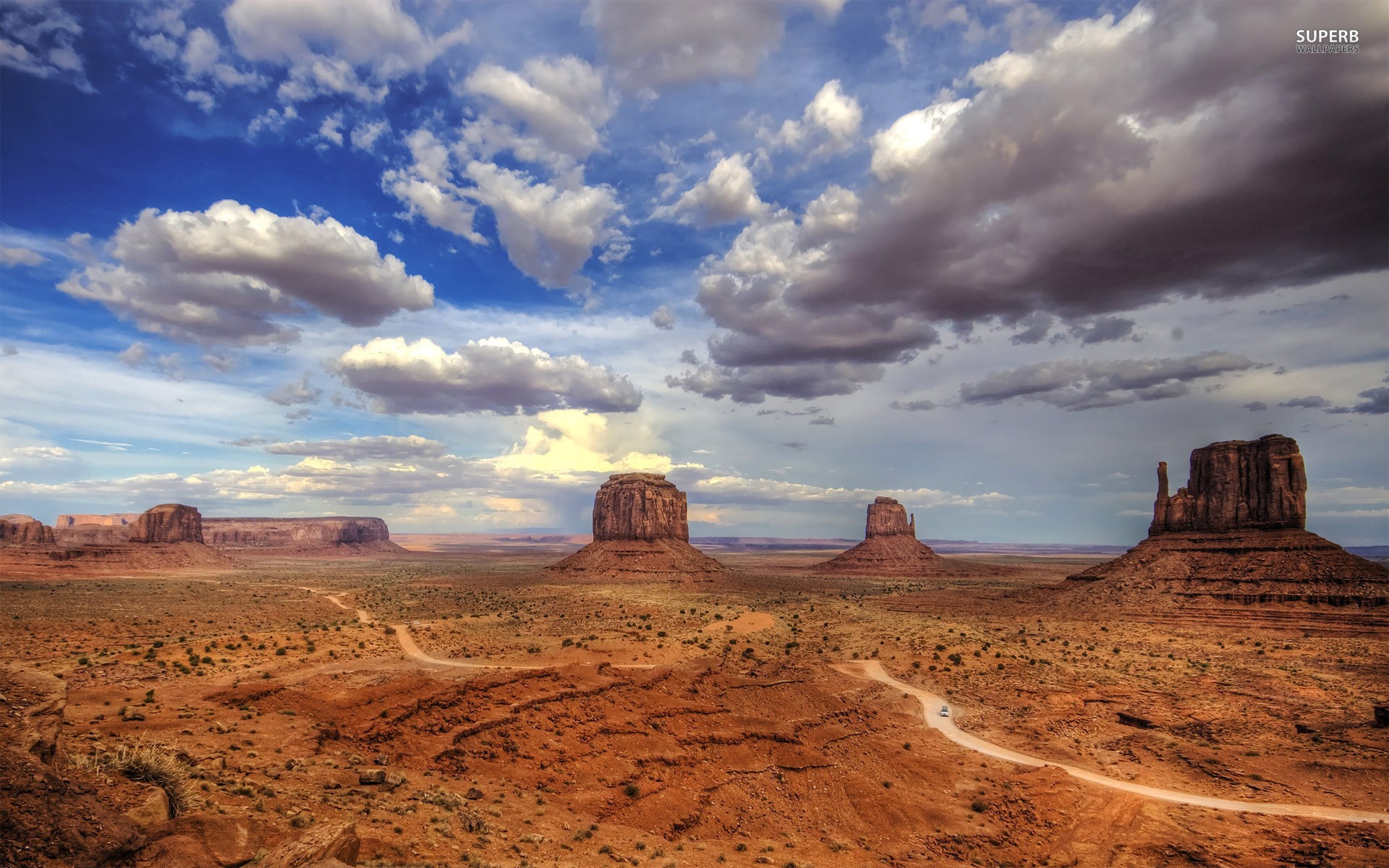 Road Route 66 USA Highway Monument Valley Colorado Mountains Nature Landscape Clouds Birds Eye View 1920x1200