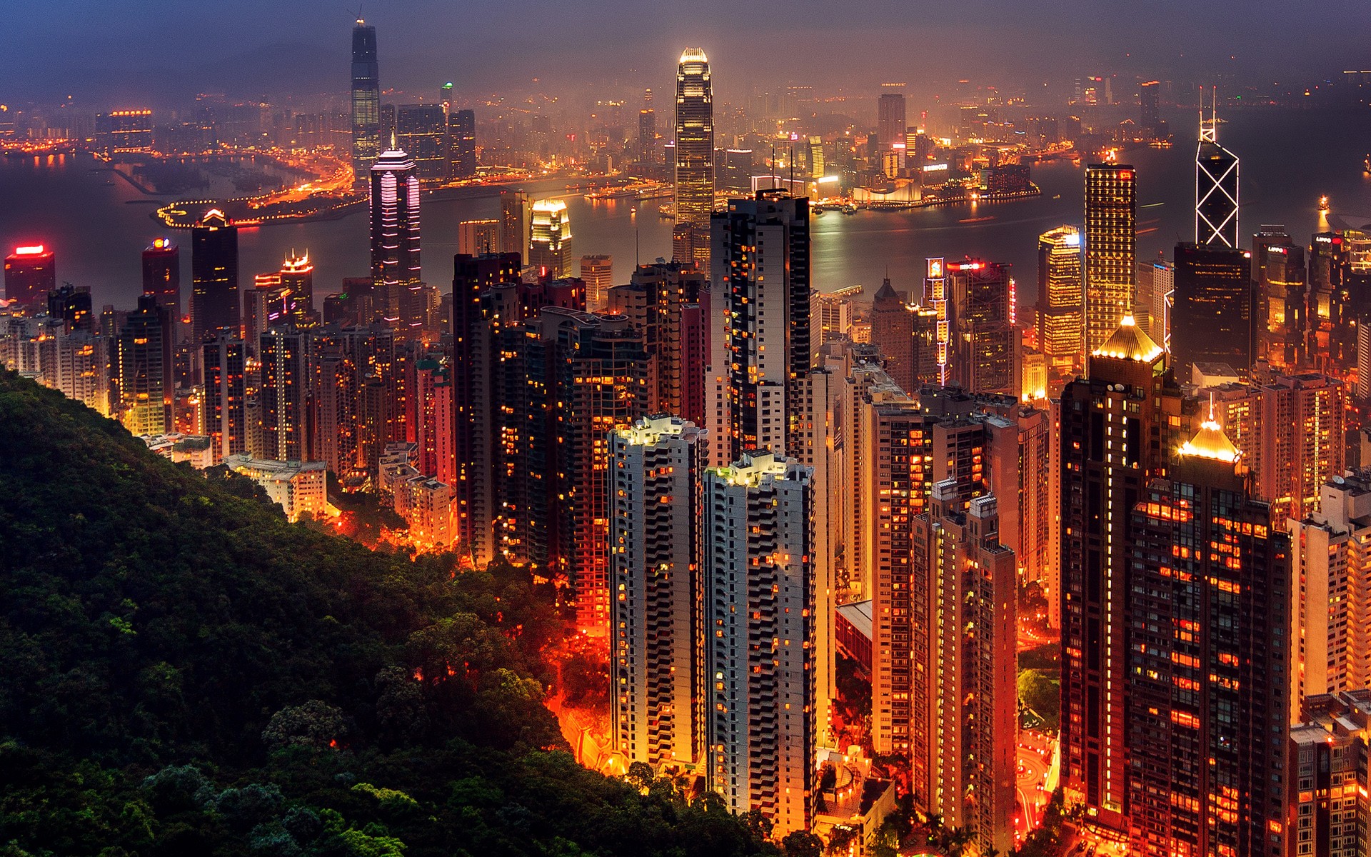 Hong Kong City Cityscape City Lights Smog Skyscraper 1920x1200