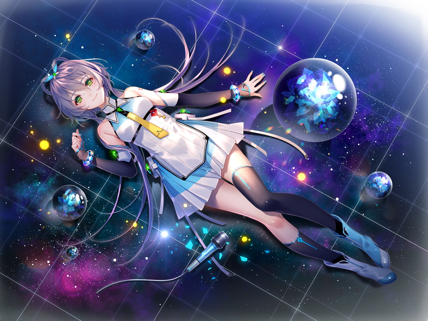 Artwork Digital Art Vocaloid Luo Tianyi Dress Twintails Purple Hair Ribbon Green Eyes Vocaloid China 1500x1125