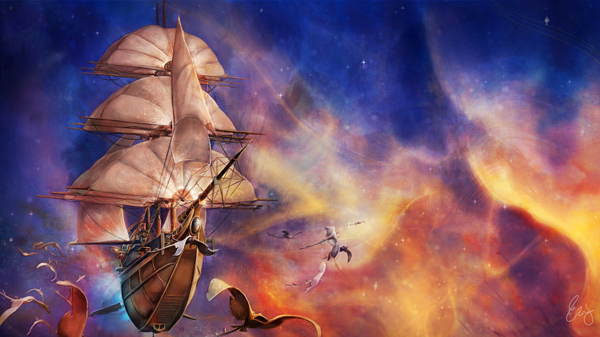 Treasure Planet Disney Space Ship Boat Science Fiction Fantasy Art Flying Space Art Spaceship Steamp 1920x1080