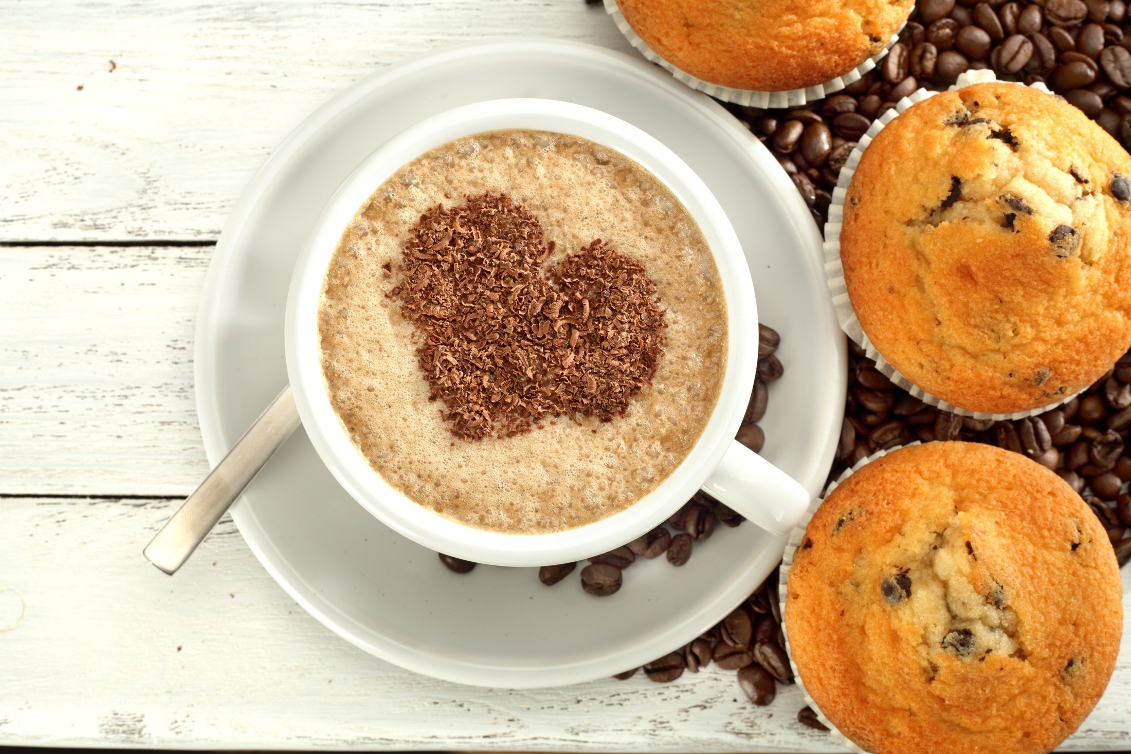 Coffee Muffins Cup Coffee Beans Heart Design 2200x1467