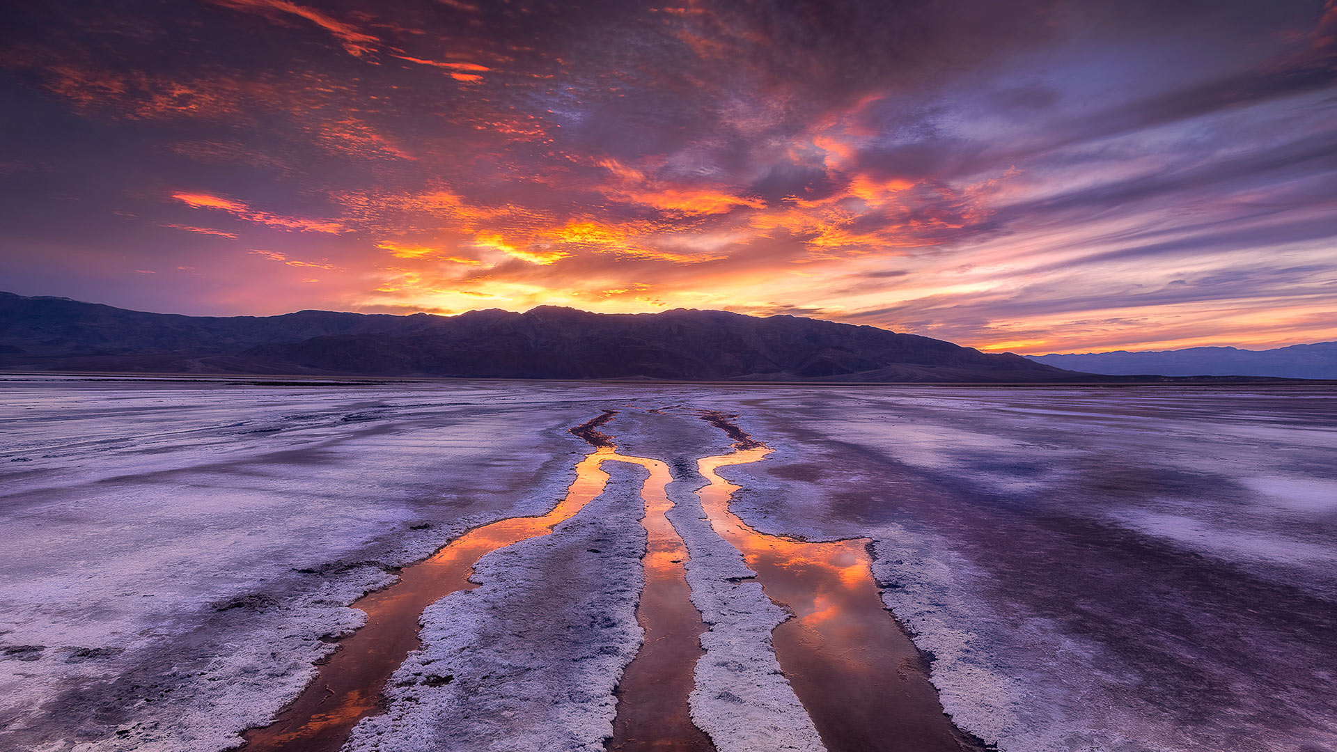 Nature Landscape Sky Clouds Mountains Sunset Death Valley California USA Water Reflection 1920x1080