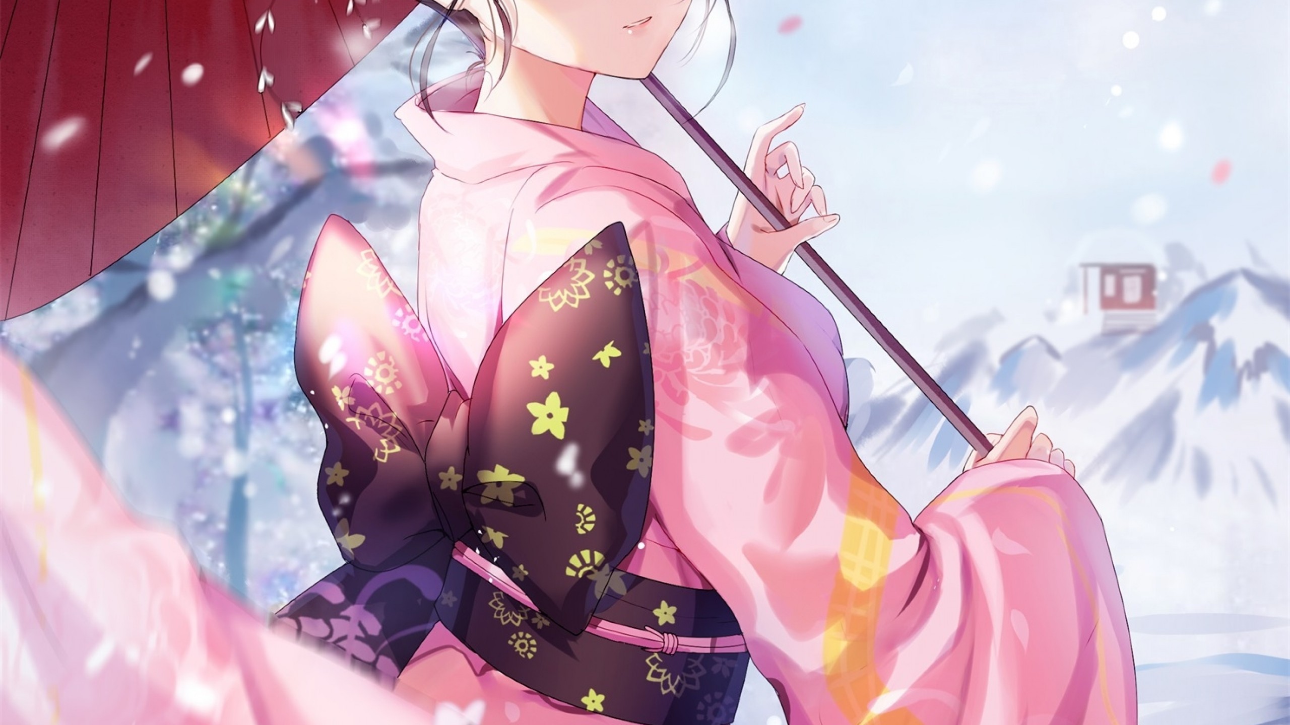 Kara No Kyoukai Ryougi Shiki Japanese Kimono Kimono Snow 2560x1440