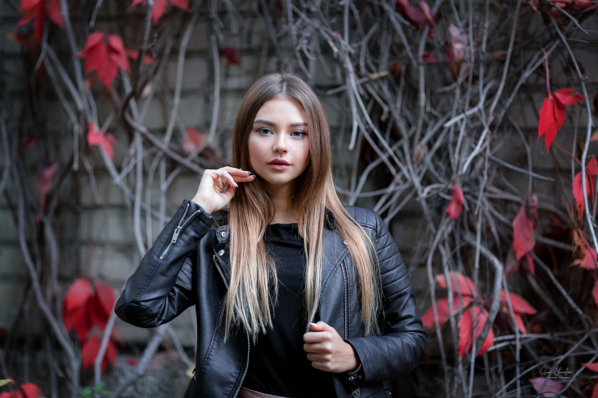 Polina Kostyuk Women Model Brunette Looking At Viewer Long Hair Portrait Outdoors Leather Jackets Bl 2048x1365