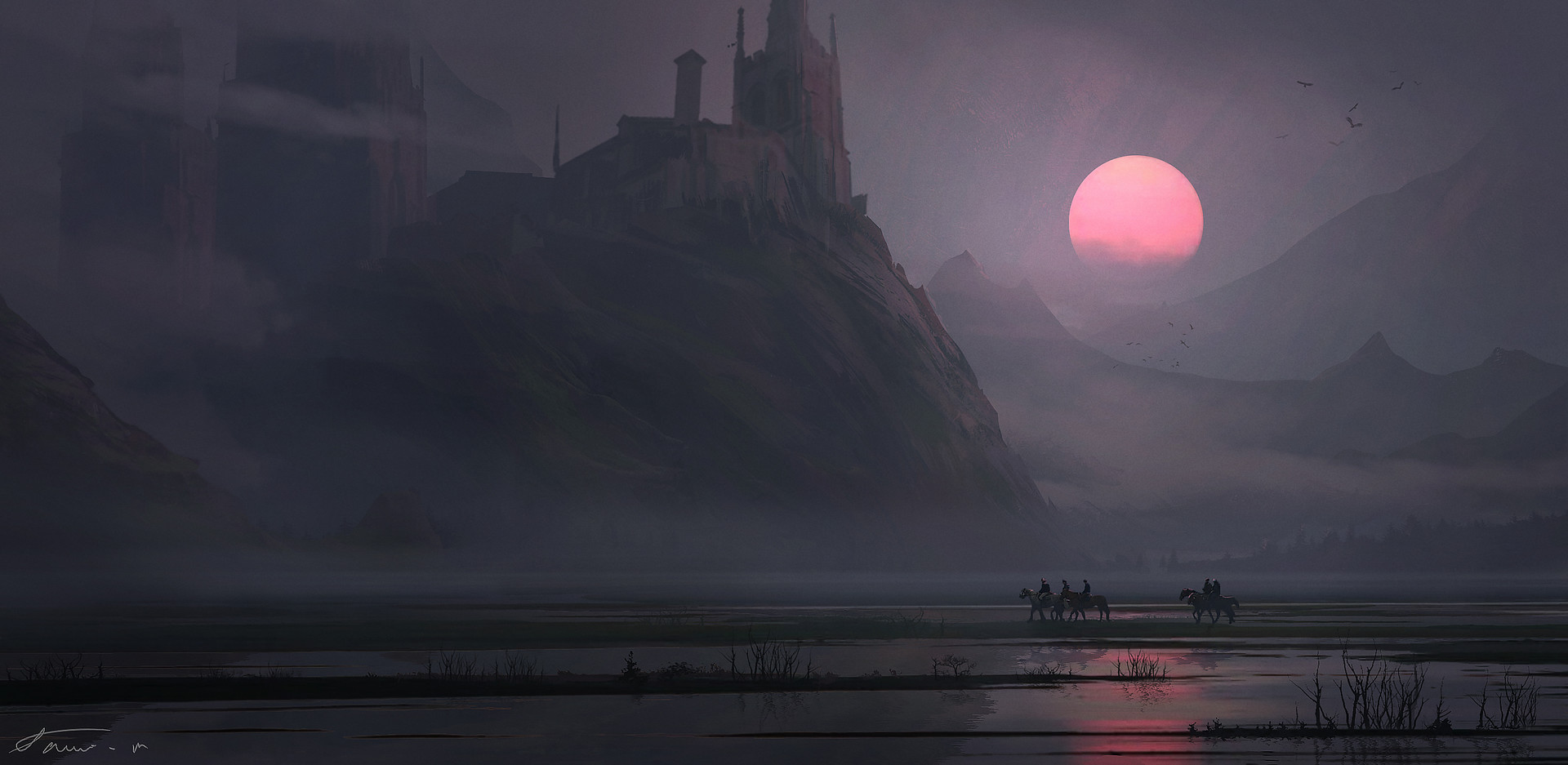 Digital Art Landscape Mountains Village Horse Sunset Illustration Environment Fantasy Art Artwork Ma 1920x937